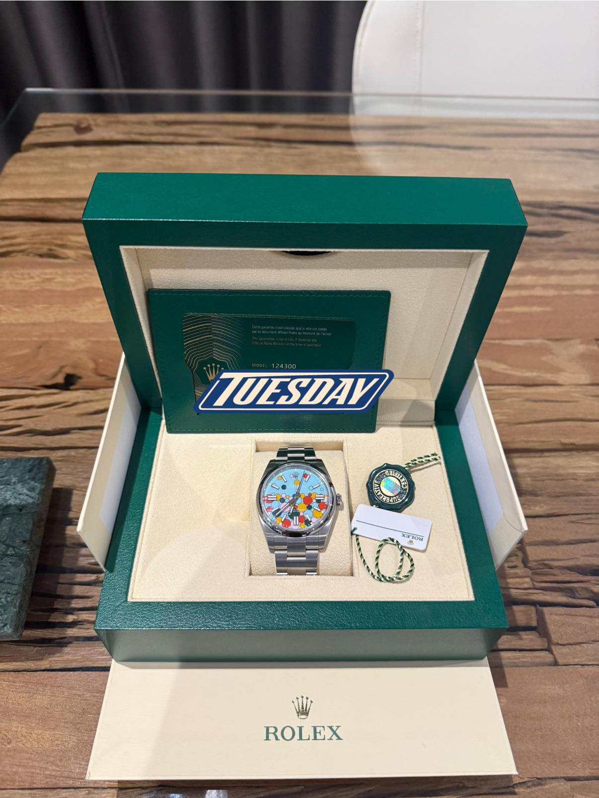 May be an image of digital watch and text that says 'TUESDAY COD xKToй ROLEX'