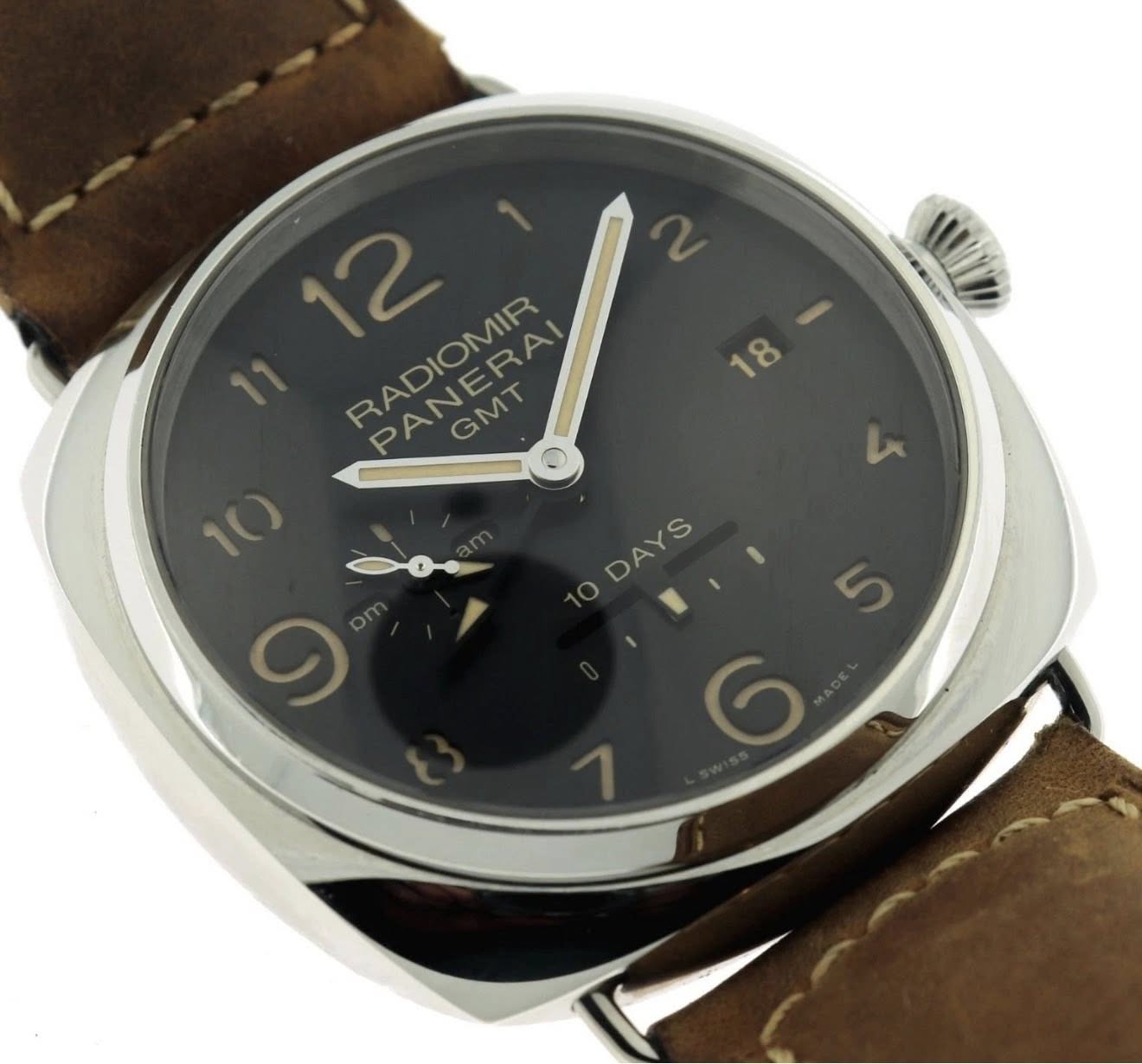 May be an image of wrist watch and text that says '18 8 12 RADIOMIR PANERAI PA GMT 11 10) ODAYS DAYS ら O 6'