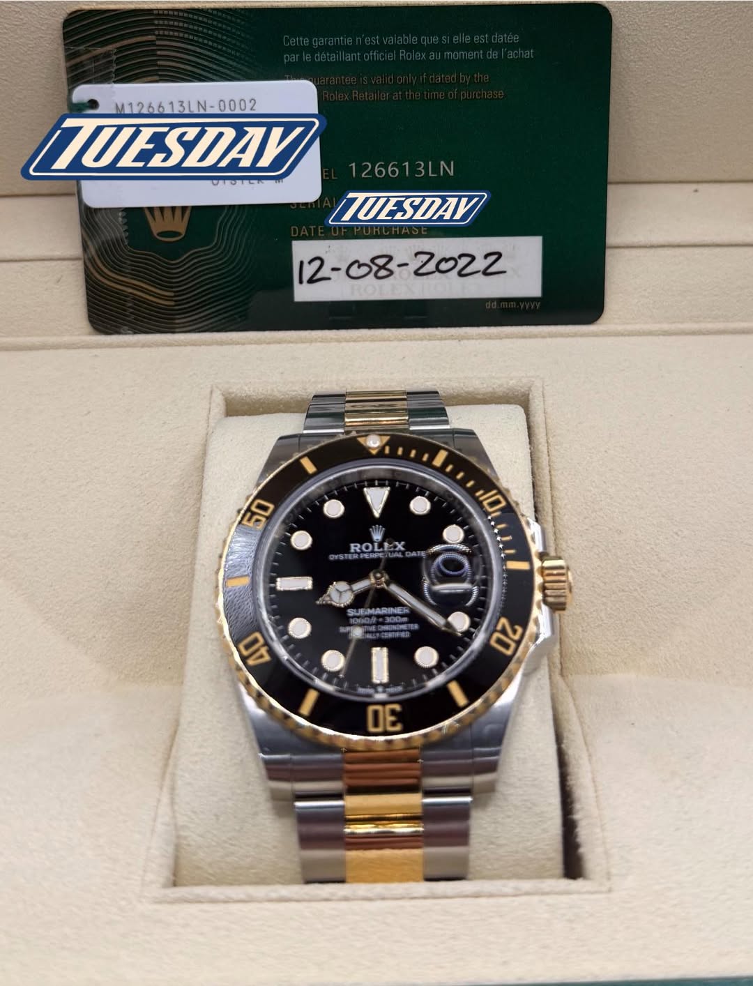 May be an image of wrist watch and text that says 'M1266131N-0002 TUESDAV 126613LN 2661 VTOTER DC TUESDAY ROLEXX X ROL I0...1! 10 SUEMARINE 40 20 30'