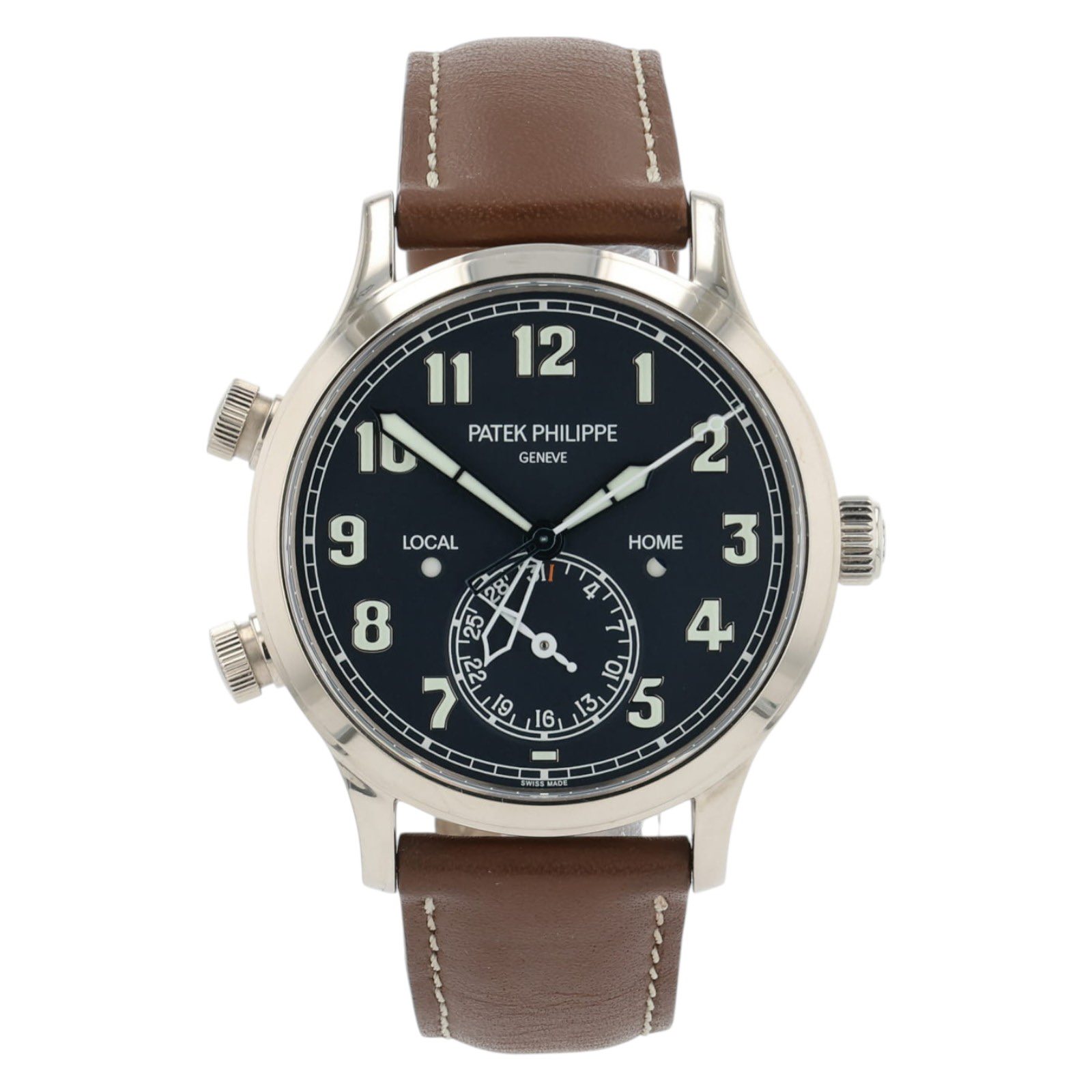 May be an image of wrist watch and text that says 'HOME 11 12 1 心 PATEKPHILIPPE PATEK PHILIPPE GENEVE 2 9 LOCAL ? र 31 く OI 01 ဟ 4 8'