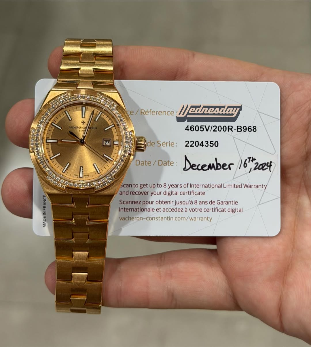 May be an image of wrist watch and text that says 'ONCO RTU Référence //ednesday 27 ide Série: I 4605V/200R-B968 2204350 Date Date/Date: Date December 16,2024 scan to get up ptc to…