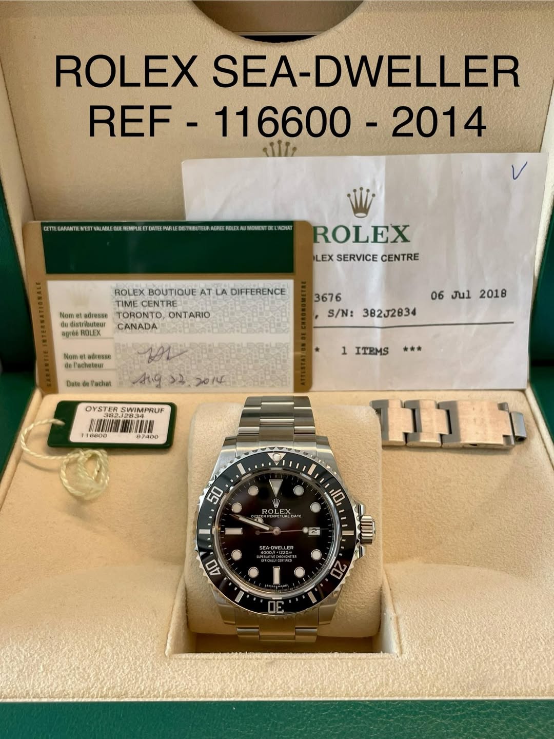 May be an image of wrist watch and text that says 'ROLEX SEA-DWELLER REF REF- عل۰۰۰ EMPAEETDAN DESTRIBUTEL AEPET RDLIKAD AACHAT ROLEX LEX SERVICE CENTRE ROLEX BOUTIQUE AT LA…