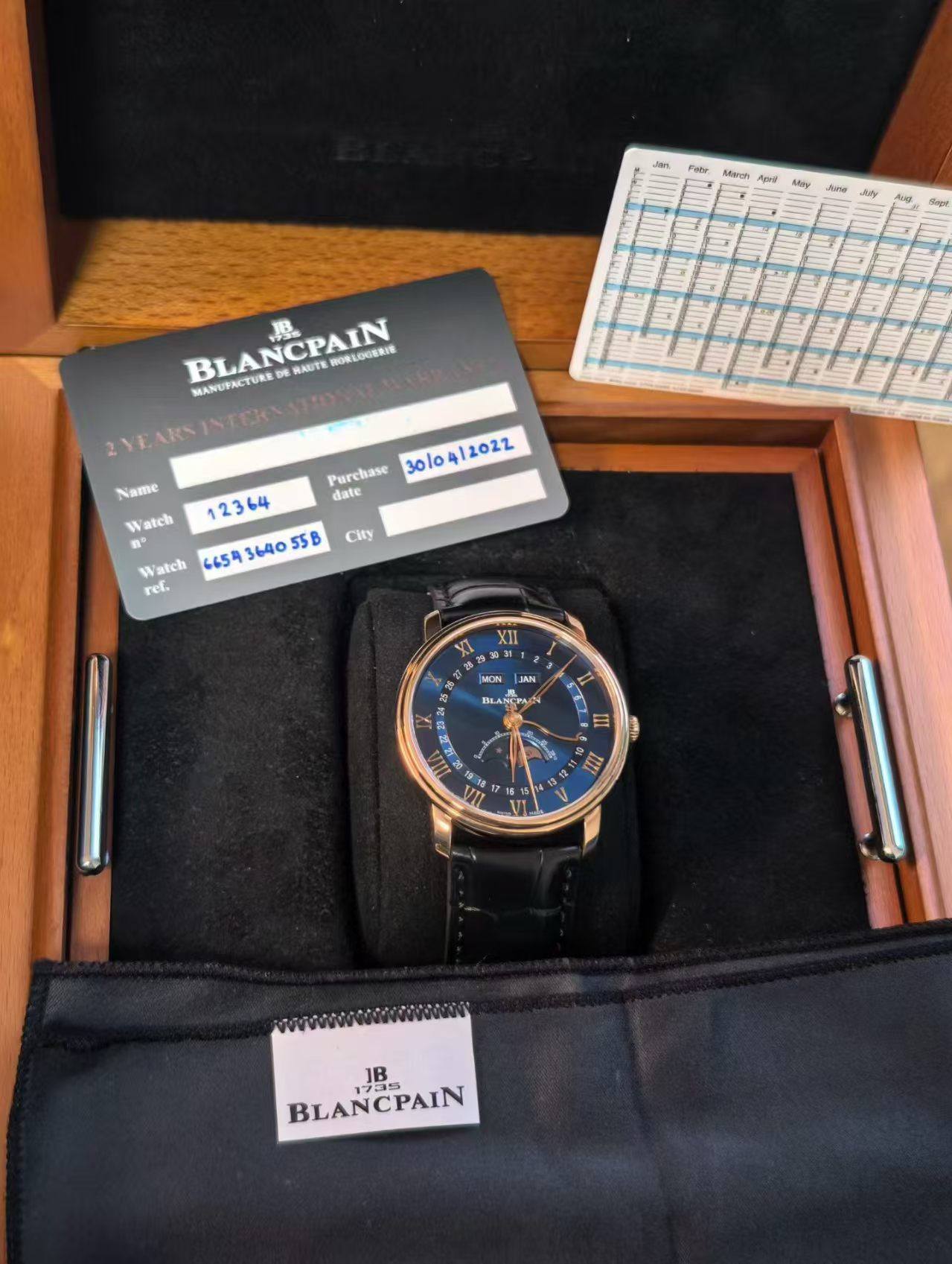 May be an image of wrist watch and text that says 'Febr ้ฑา Aprd May Aи ወደ Segy BLANCPAIN 想 MANUFACTURRD WARITE BORLOGERIE 2YEARS Name Wa atch Purchase 30/04/ date 12364 Watch 665号…