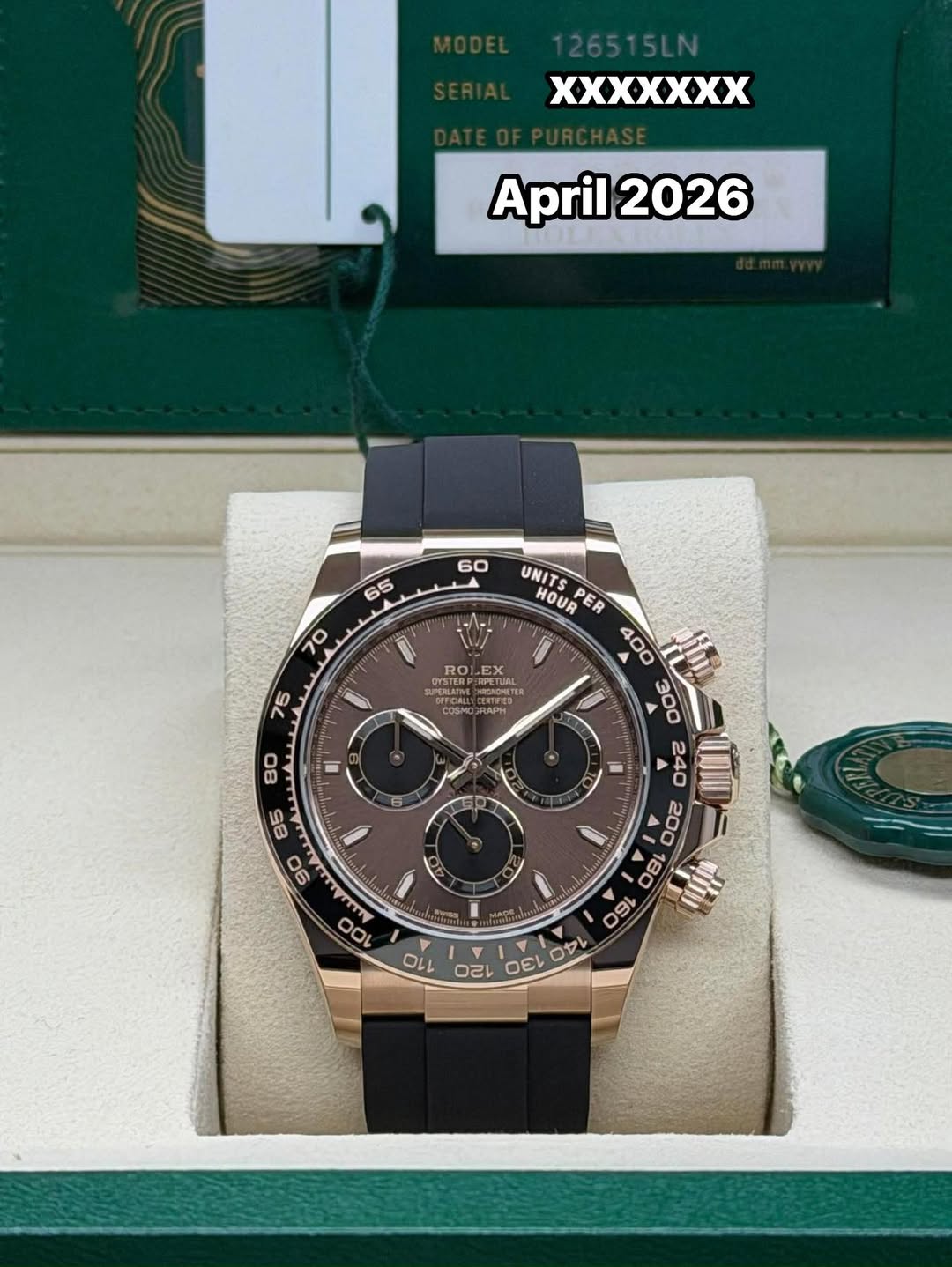 May be an image of wrist watch and text that says '26515LN XXXXXXX April2026 April 2026 60 ه 65 70 75 ROI EX X NSTER PETUAHTR PONEHENIN CRTFED COEMO AAPИ BAPH 80 日 UNITS HOUR…