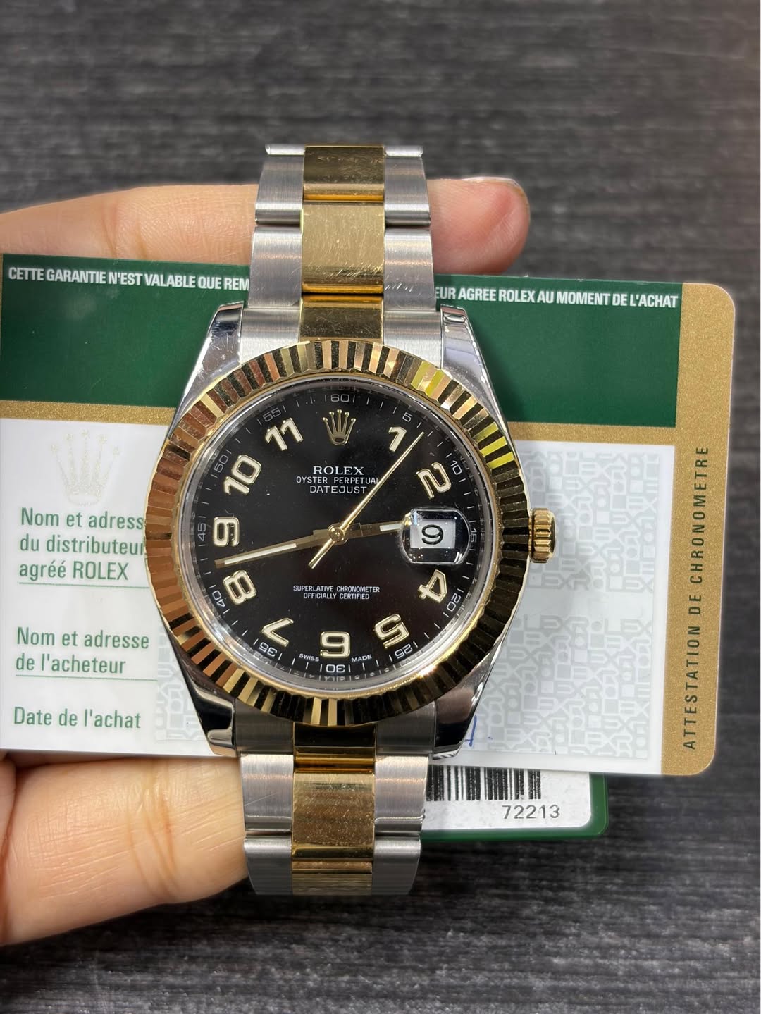 May be an image of wrist watch and text that says 'CETEGARANTEN'ESTVALABLEQUEREM CETTE GARANTIE N'EST VALABLE QUE REM FURAGREEROLEXAUMOMENTDELACHAT EUR EURAGREE ROLEX AU MOMENT…