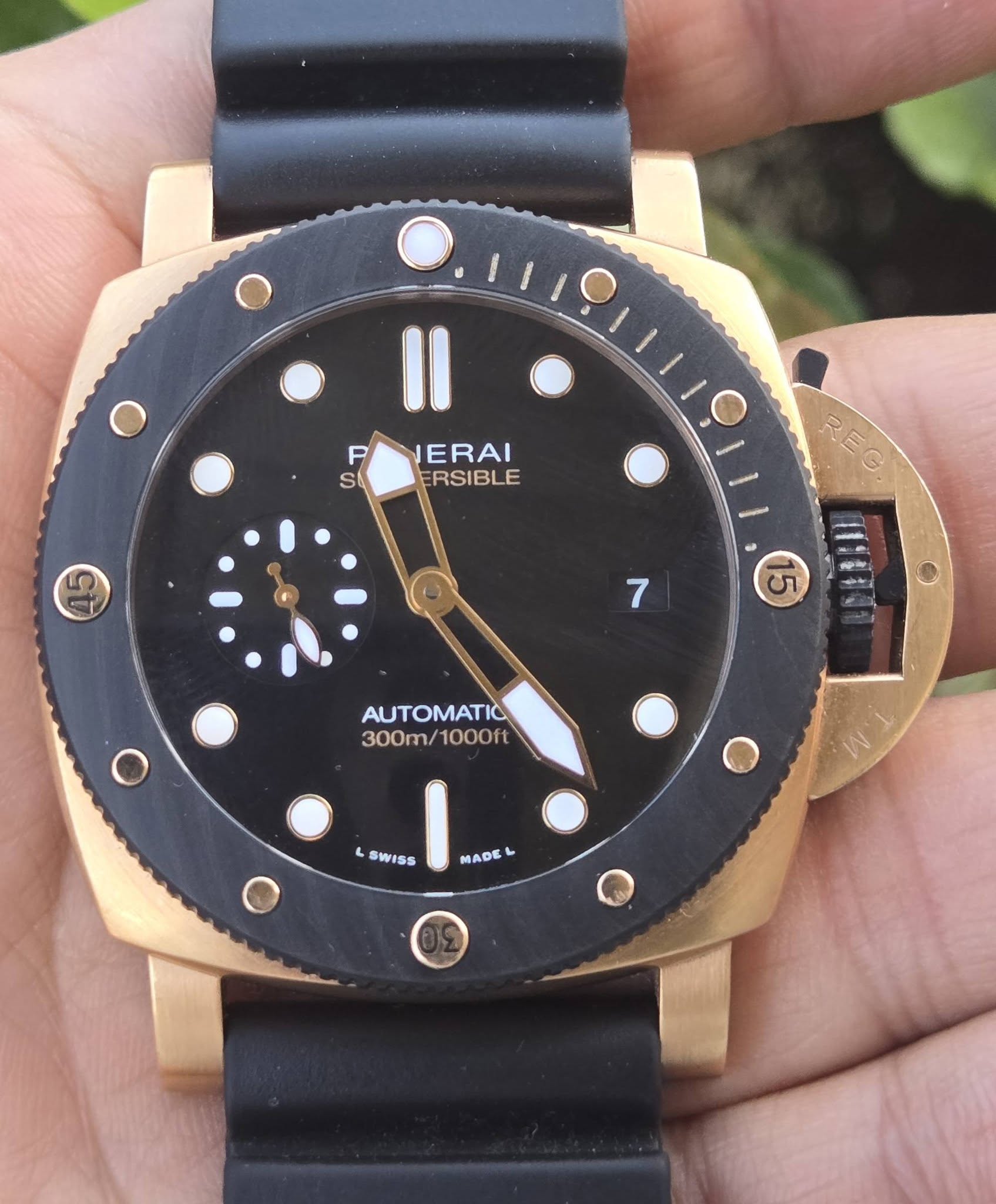 May be an image of wrist watch and text that says 'P S ERAI ERSIBLE ب EG G 7 σл AUTOMATIC 300m/ 300m/1000ft 1000ft L SWISS MADE'