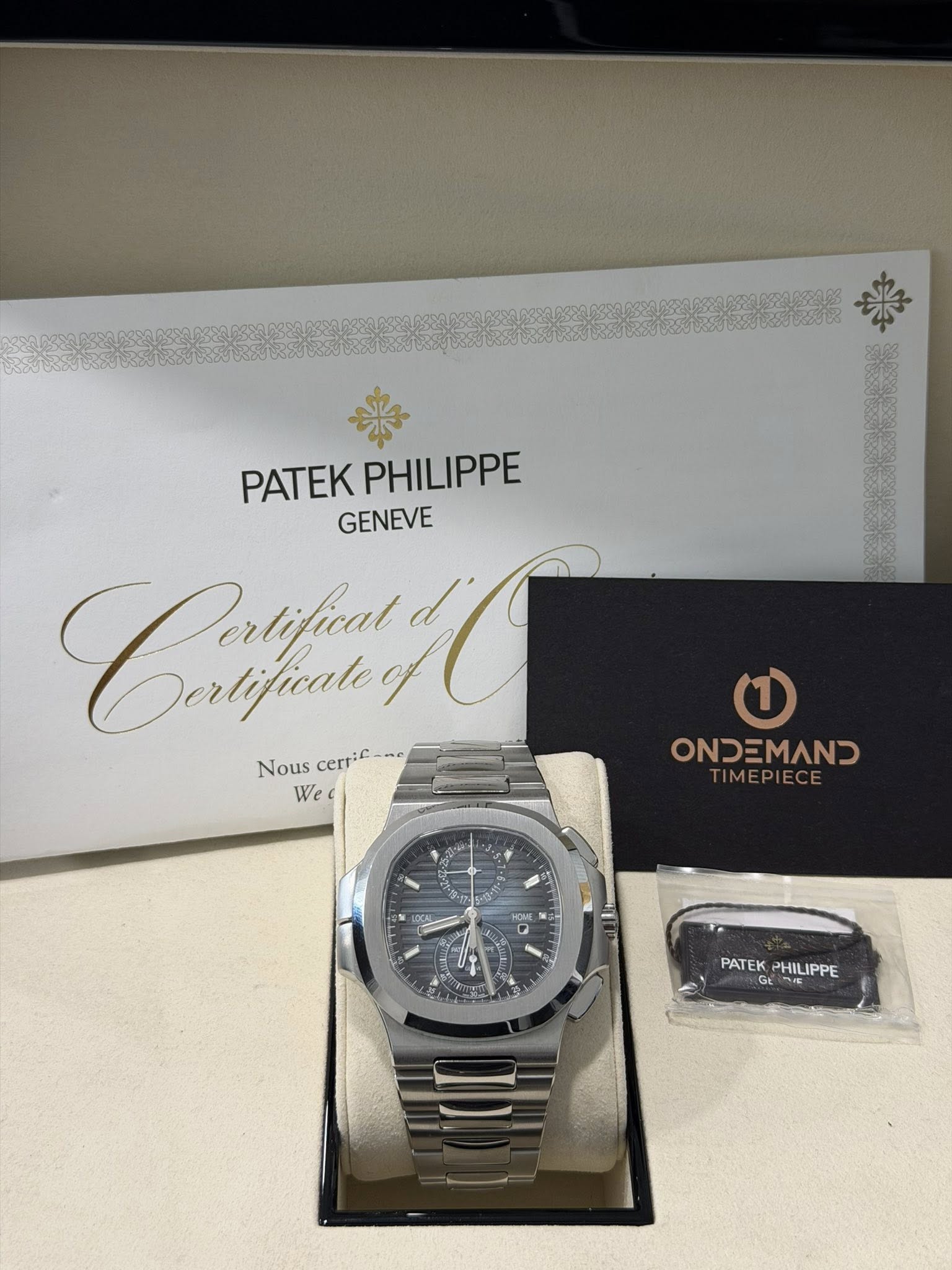 May be an image of wrist watch and text that says 'PATEKPHILIPPE PATEK PHILIPPE GENEVE Coaжфи Derlificale Nous cerT:c Nouscerr Nouscerric--- me We ככמס F PATE PATEKPHILIPPE…