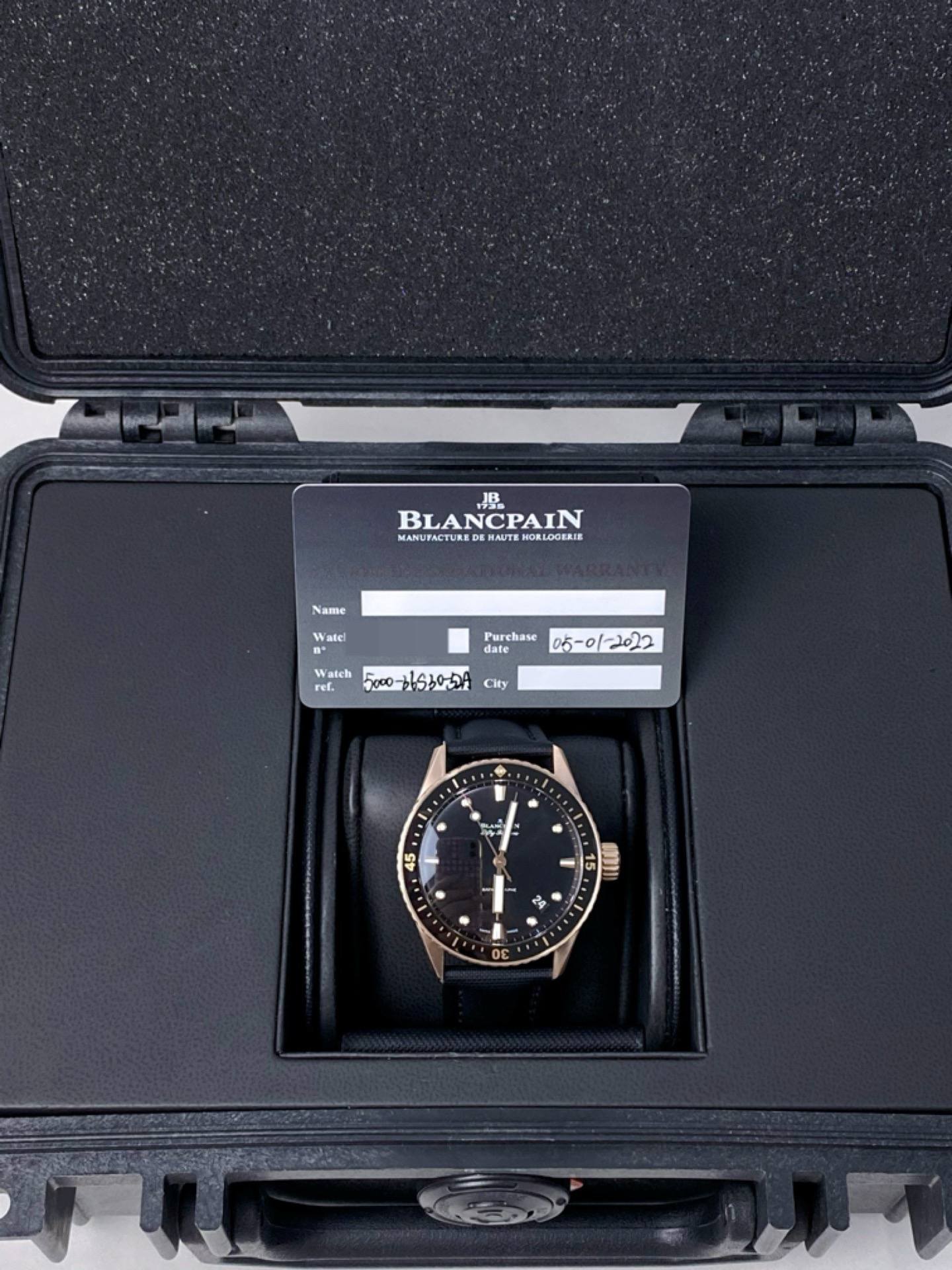 May be an image of wrist watch and text that says 'ይ BLANCPAIN MANUFACTURED HAUTE MANUTACTUREDAWAUTE HORLOGERIE Name Watel Watel Purchase date W5001160510 1000 -ס3לוב Clty Watch…