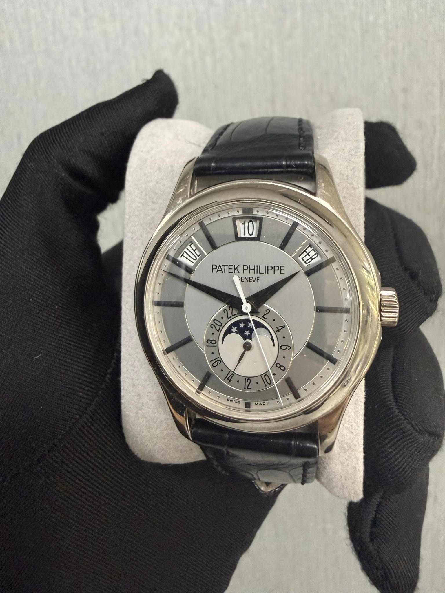 May be an image of wrist watch and text that says '10 PATEKPHILIPPE FEB PATEK PHILIPPE ENEVE D SWISa MAGE'