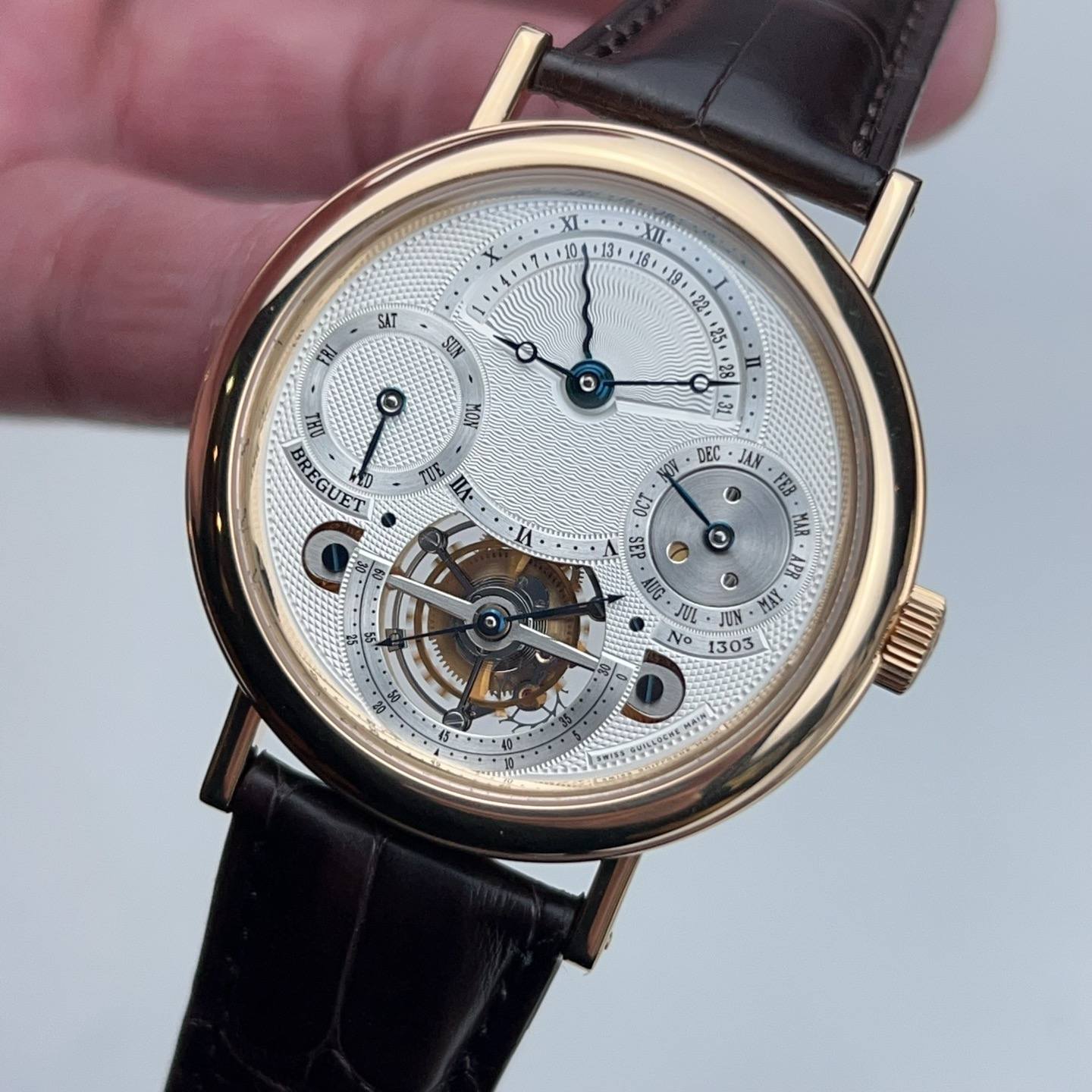 May be an image of wrist watch and text that says '•XII- 3.·16= SAT SUY 22+ ٥ MOY O 8 23 131 THE BREGUET UET VED a IIA. ሞት OF DEC JAN FEB OCT MAP d3s APR DIA JUL O 1 UN ATK No 1303…