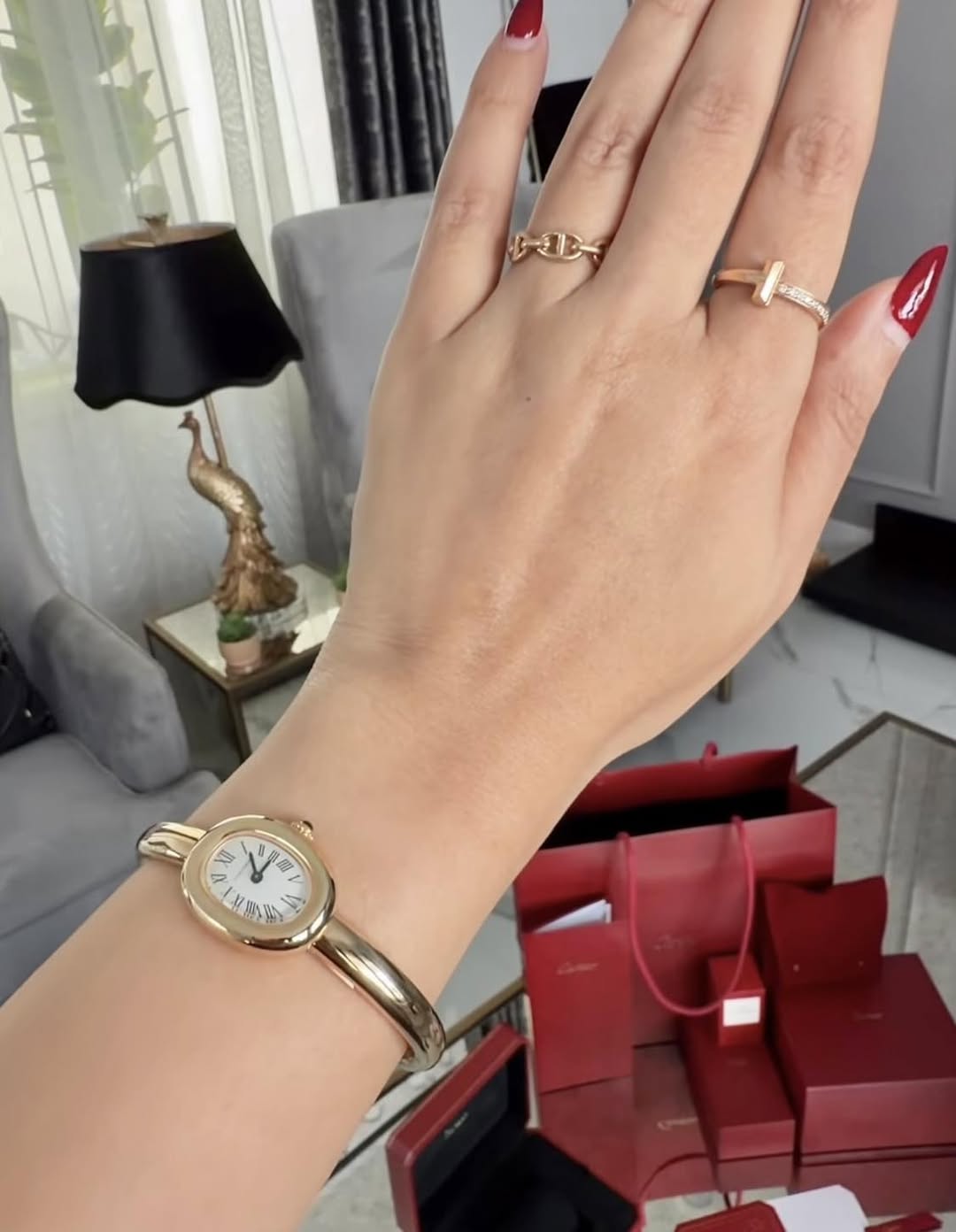 May be an image of wrist watch, ring and text