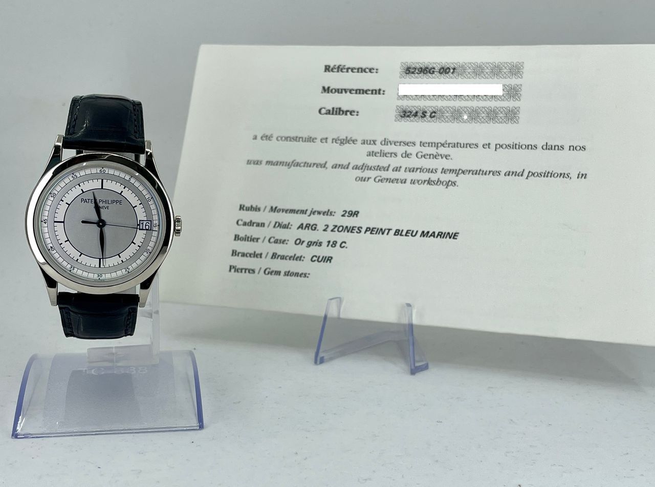 May be an image of wrist watch and text that says 'Référence: Mouvement: Calibre: PATE PHILIPP الد ete construite er réglée aux diverses températures et positions dans nos…