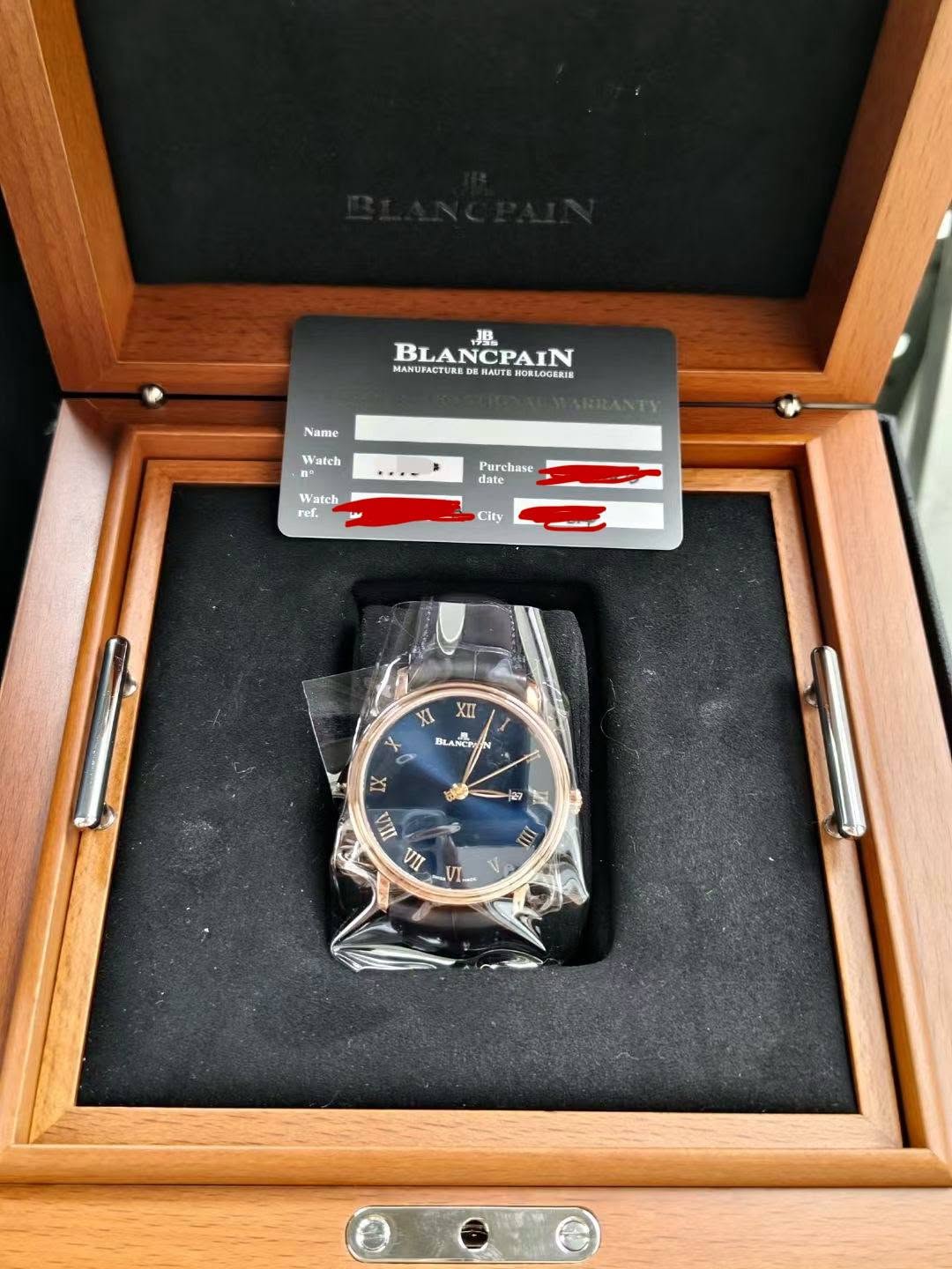 May be an image of wrist watch and text that says 'JB BLA BLANCPAIN CPAIN MANUFACTURED MARUFACTVRE.BMAHAUTE.RGELOOUKIE HORLOGERIA Name Watch Watch Watch reл. Purchase date date…