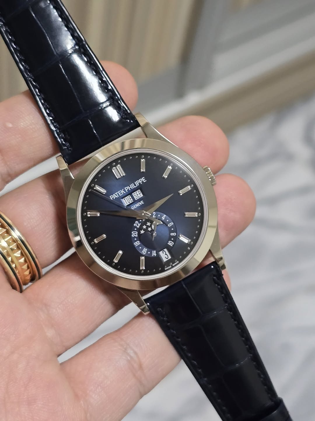 May be an image of wrist watch and text that says 'MAGAN PATEK TUE SEP PHILIPPE GENEVE 1 8 22 水 4 20 ٨ 2 * 2 & 8 16 CB 00 4 Suso GNOH MANON'
