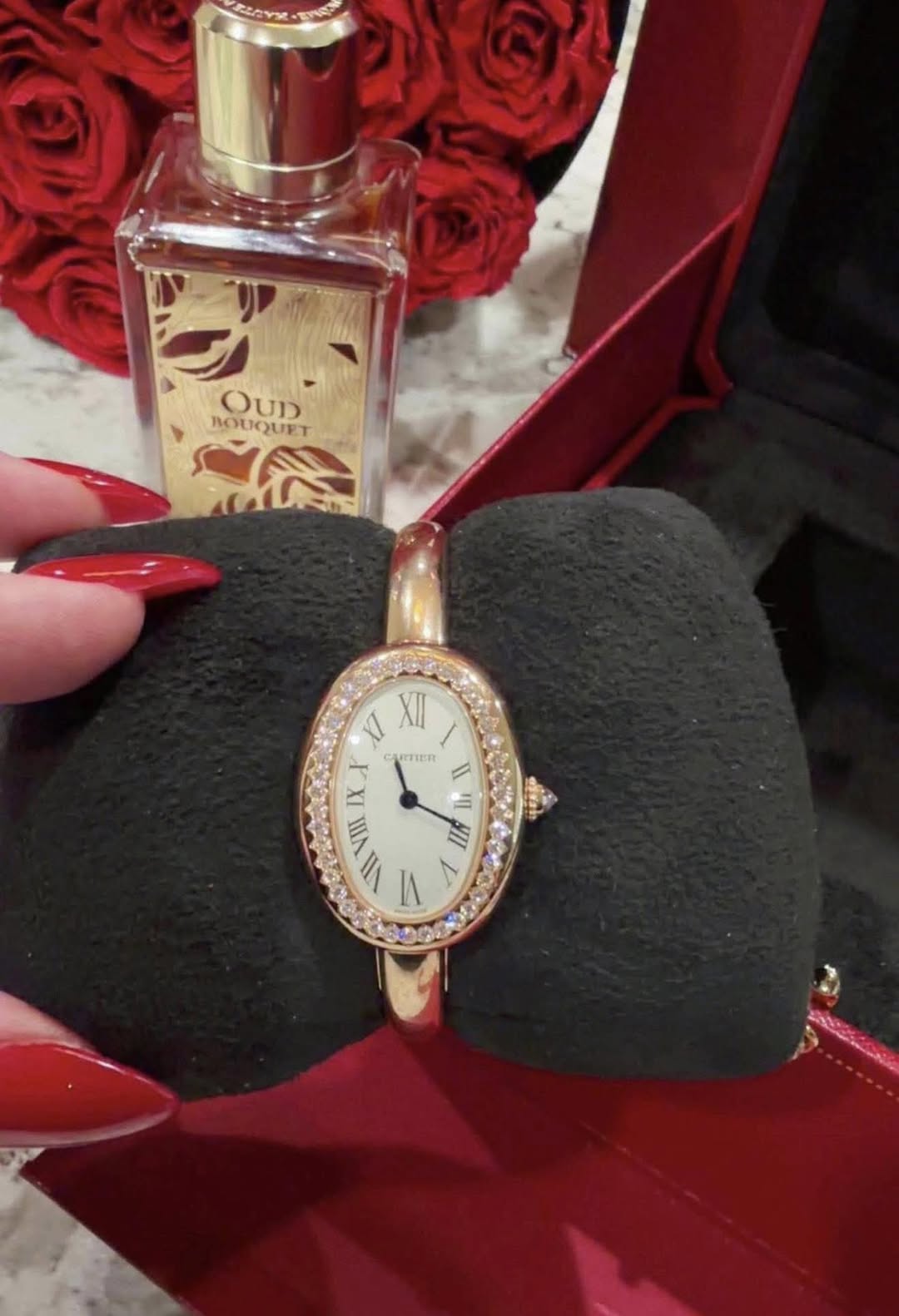 May be an image of wrist watch, fragrance and text