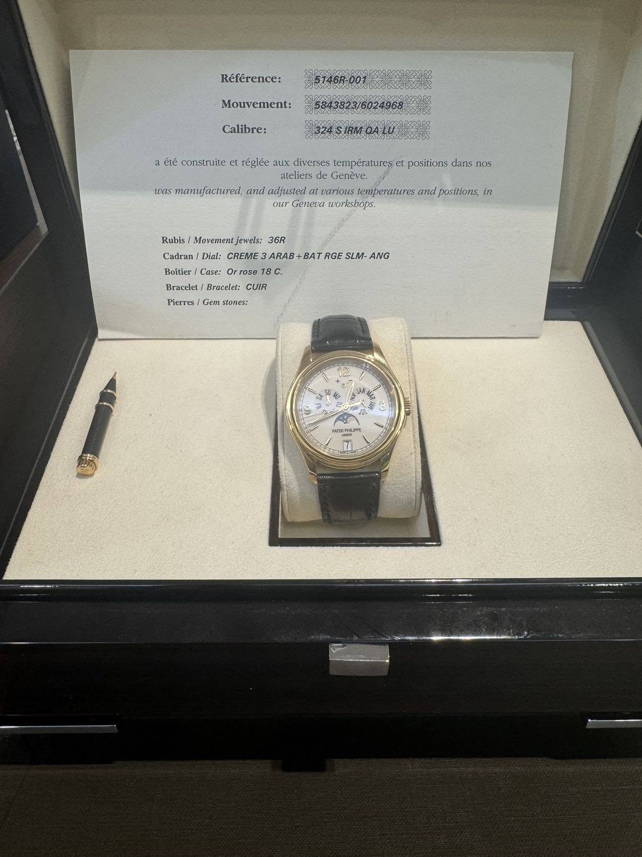May be an image of wrist watch and text that says 'Référence: Mouvement: Calibre: a été construite réglée aux diverses températures ateliers Genére. wusmamfacrured, and adjusierd…