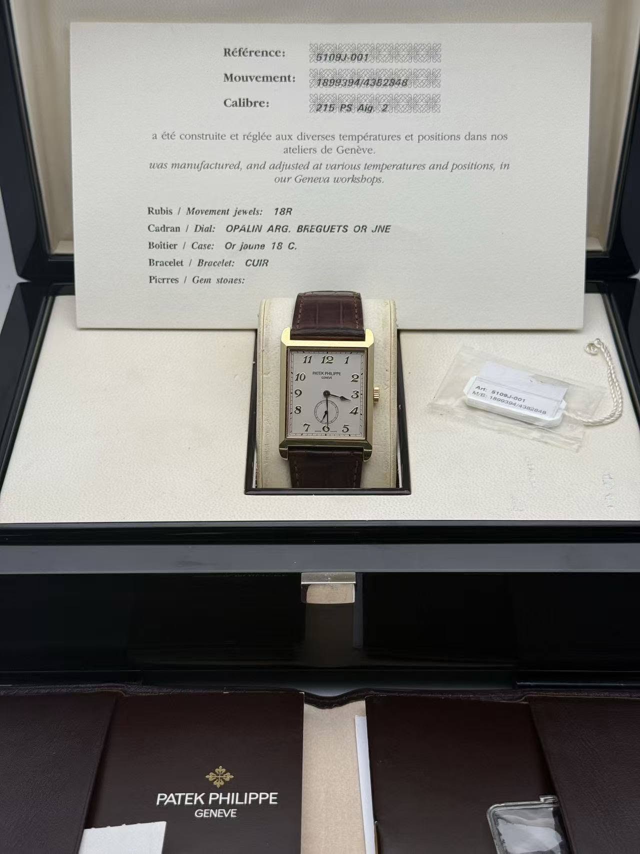 May be an image of wrist watch and text that says 'Référence: 5109J-001 Mouvement: Calibre: 1899394/4382348) aétéconstruite a été régiée aux diverses températures et positions…