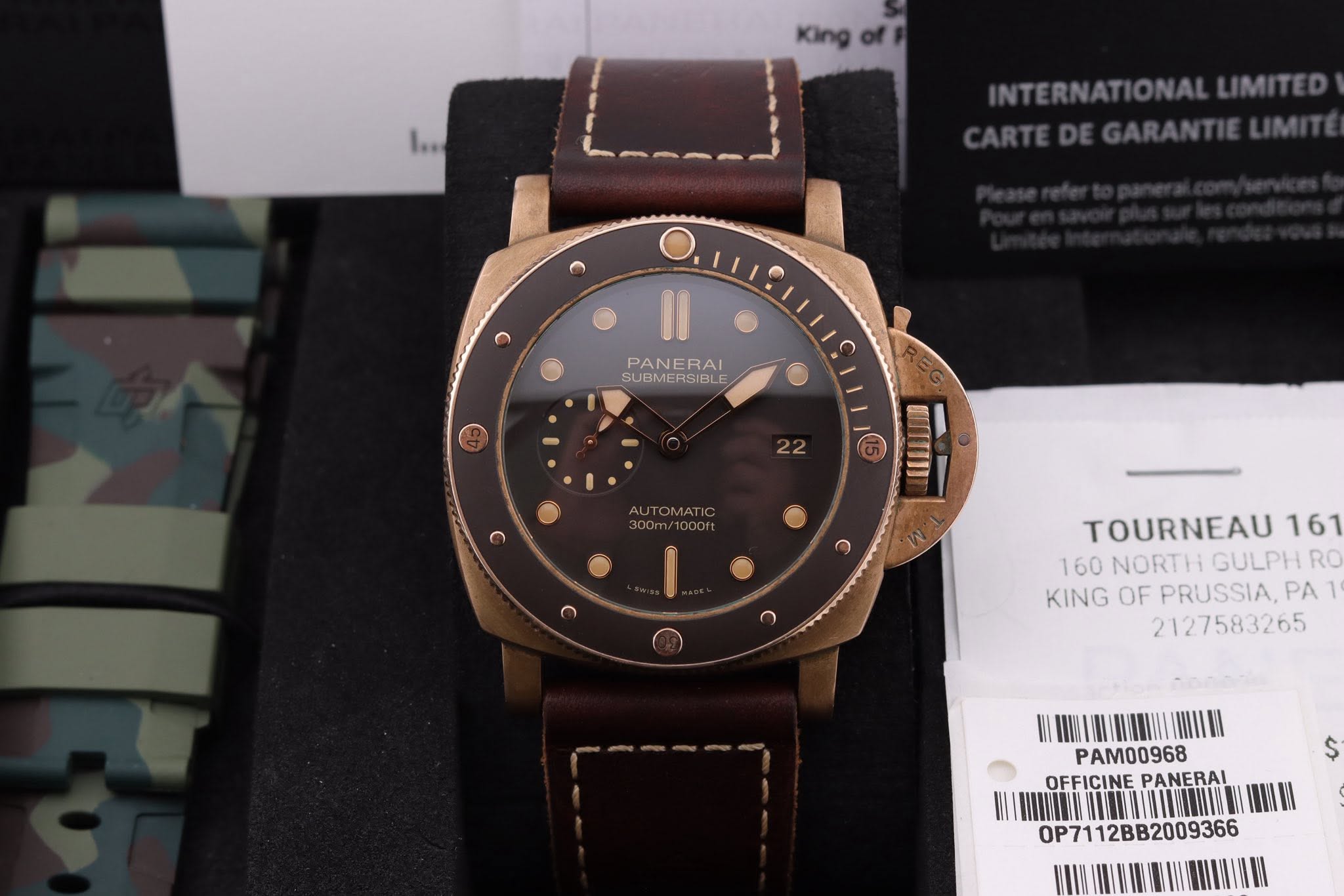 May be an image of wrist watch and text that says 'INTERNATIONALLIMITED INTERNATIONALLI LIMITED RTEDEGARANTIELIMIT PANERAL SUBMERSIBLE 15 T WTIH TOURNEAU 161 160 NORTHIGULPH NORTH…