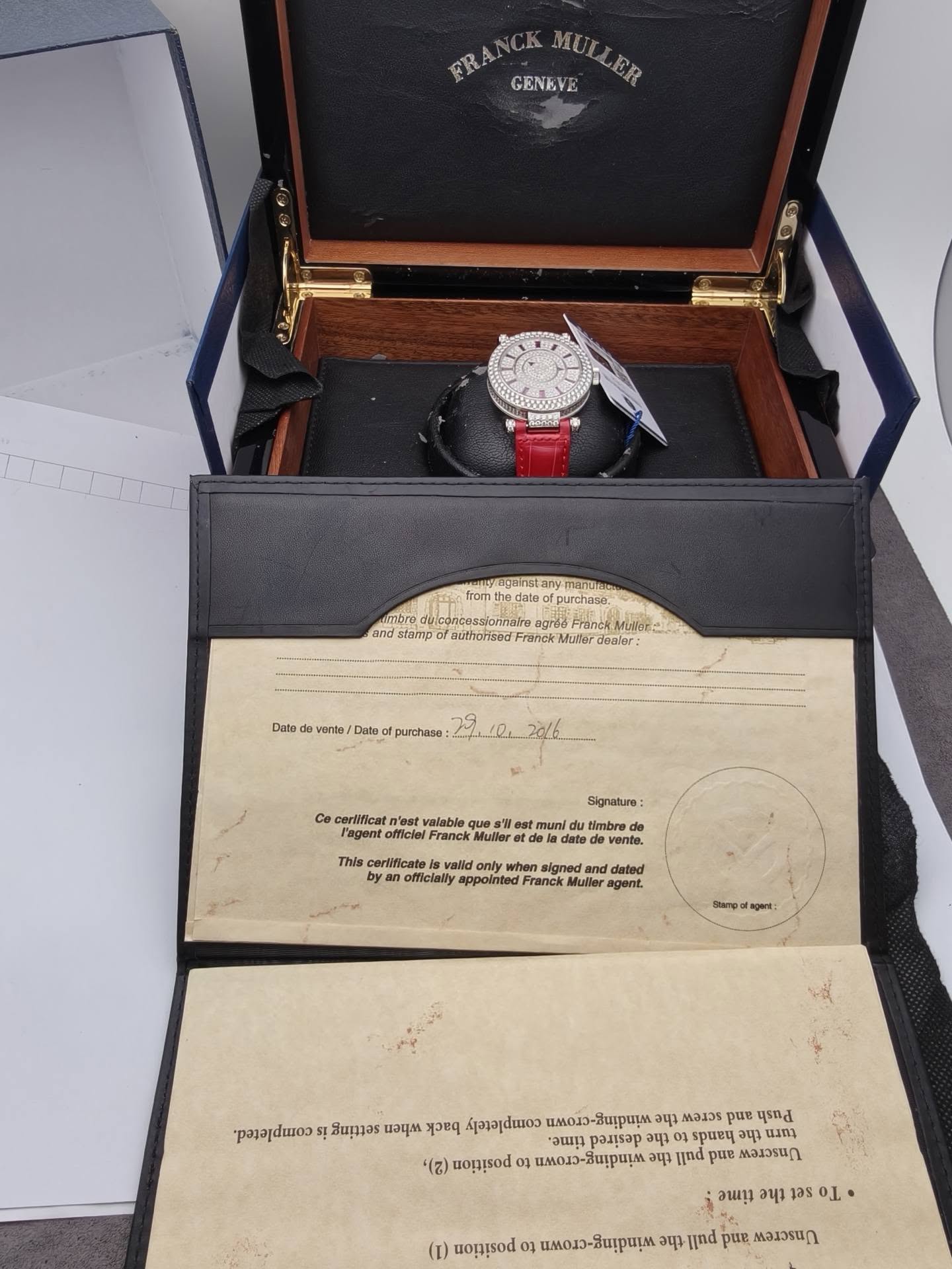 May be an image of cufflinks, wrist watch and text that says 'FRANCKMULLER FRANCK GENEVE ngeinstanym from cate date purchase. embre and stamp cesalornaira tiler: อบิ้าอหรง…