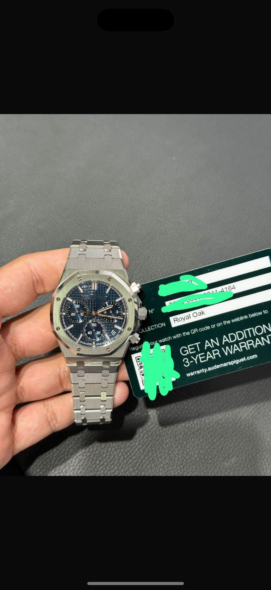 May be an image of digital watch and text that says '2V44164 164 A 좋후 S 3 Royal Oak LECTION ON on ont ADDITION 货用 竹き weblrk below to QRO code GETANADDITION oror watch with GET AN…