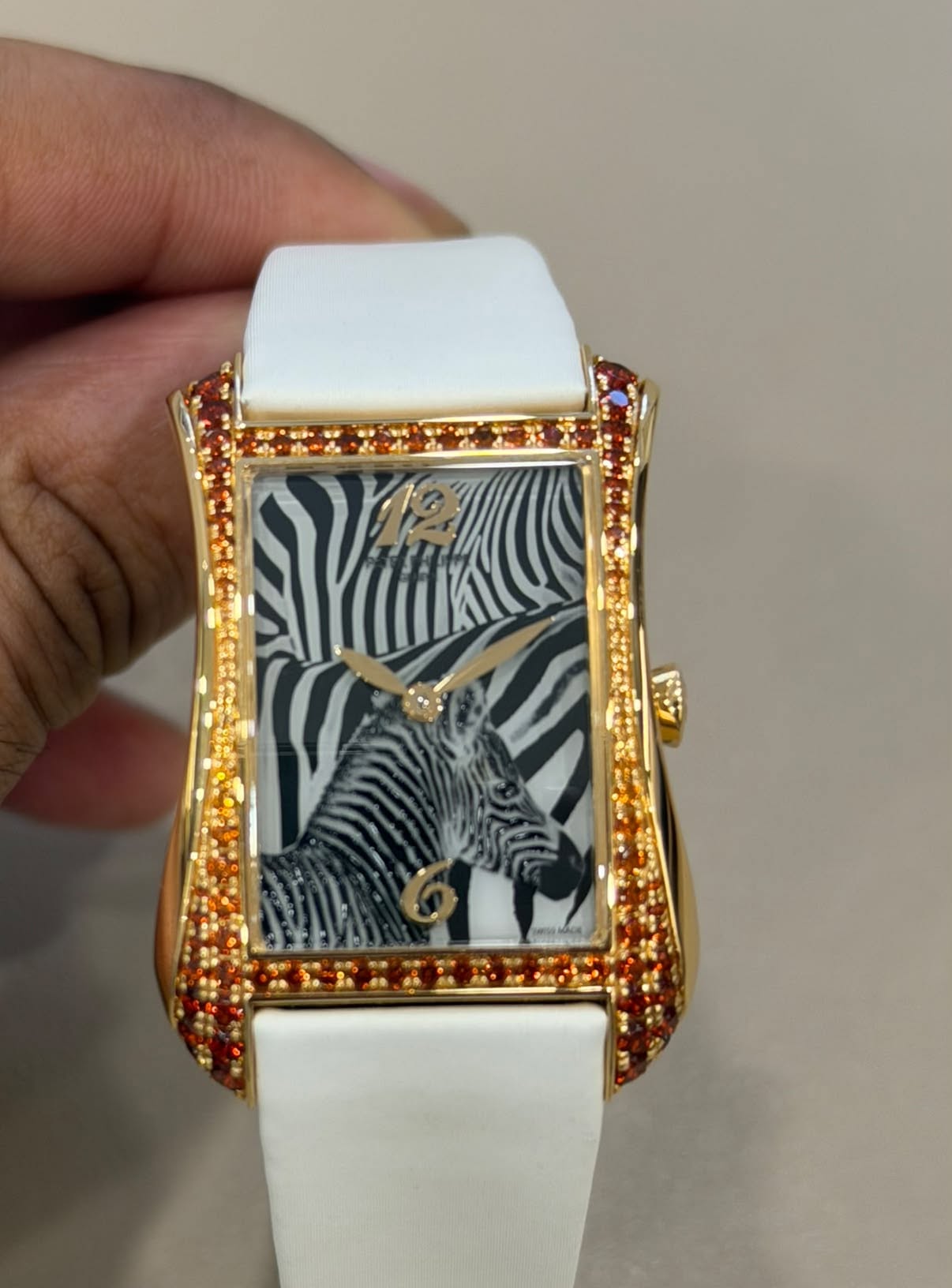 May be an image of zebra, wrist watch and text