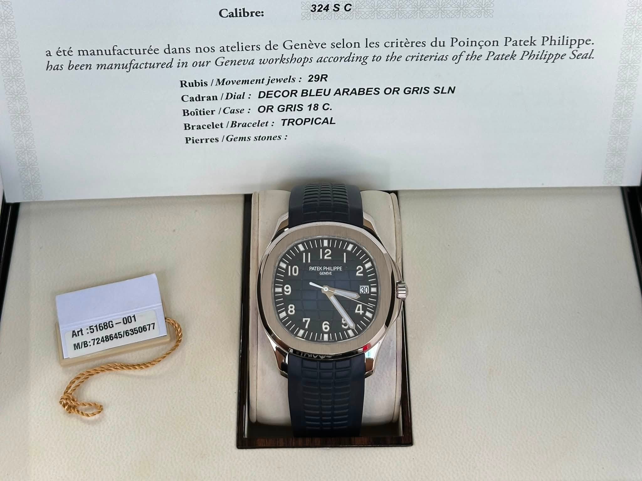 May be an image of wrist watch and text that says 'Calibre: 324 324SC c a été manufacturée dans nos ateliers de Genève selon les critères du Poinçon Patek Philippe. has been…