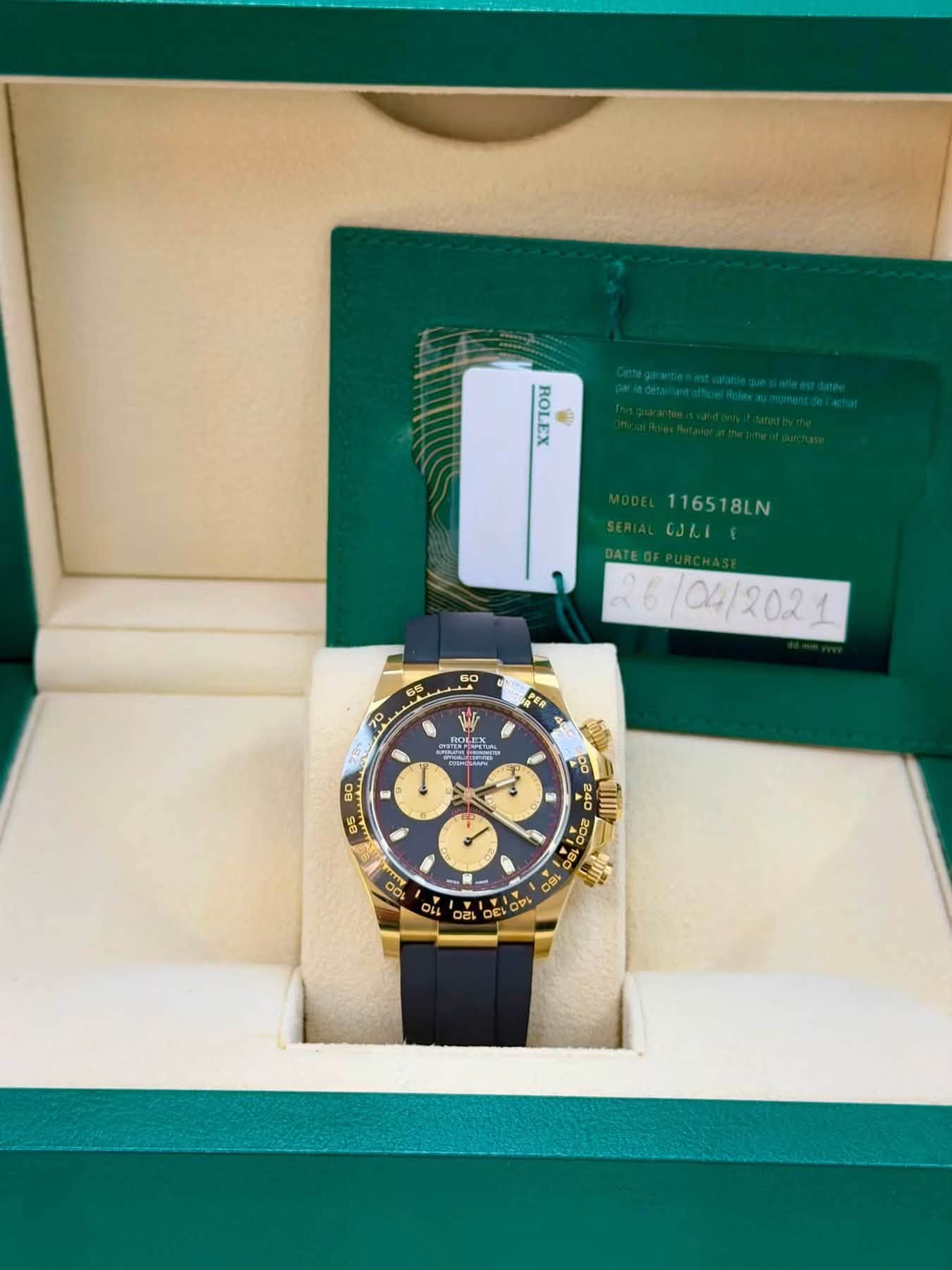 May be an image of wrist watch and text that says 'OLE @금 ROLEX 116518LN CJLI 55 26/04/ ท่โ PER C HOL 05 #맘 , 6 09 ០ 0 ዮ -0 AA 03 84 ハイ တ'
