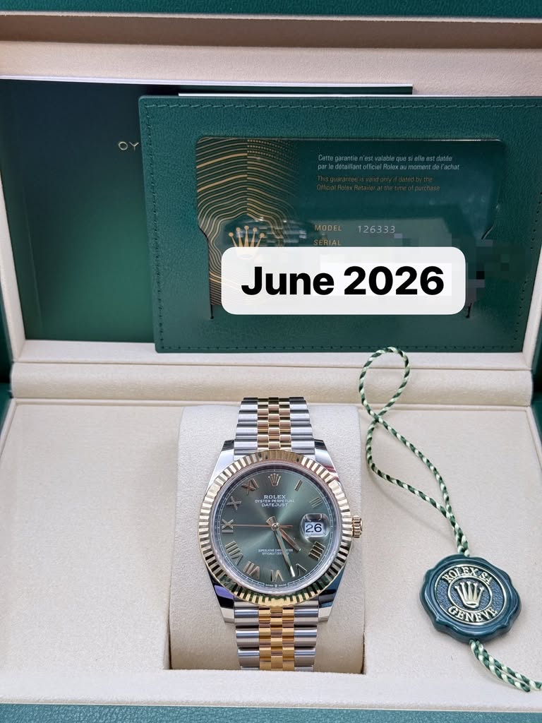 May be an image of wrist watch and text that says 'MODEL 126333 June2026 June 2026 R ROLEX OLEX GYSTE DATES 新は 26 IX VIII eia ال MLL OLEXS W GENEVIE'