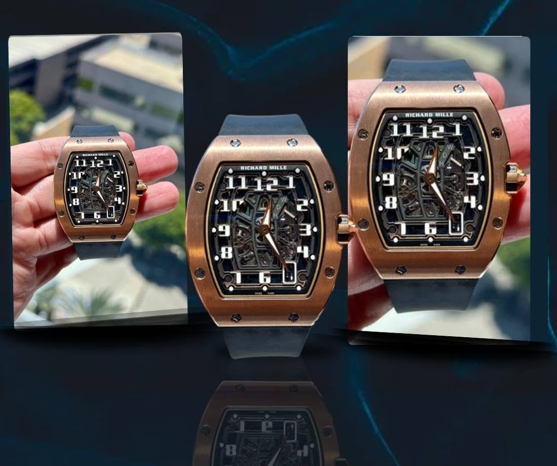 May be an image of wrist watch and text that says ' יוב u 2+ F 2 3 내. 4 4 9 8 MIKKE RICHARD MILLE مکل 2° ២ 3 4 6 6'