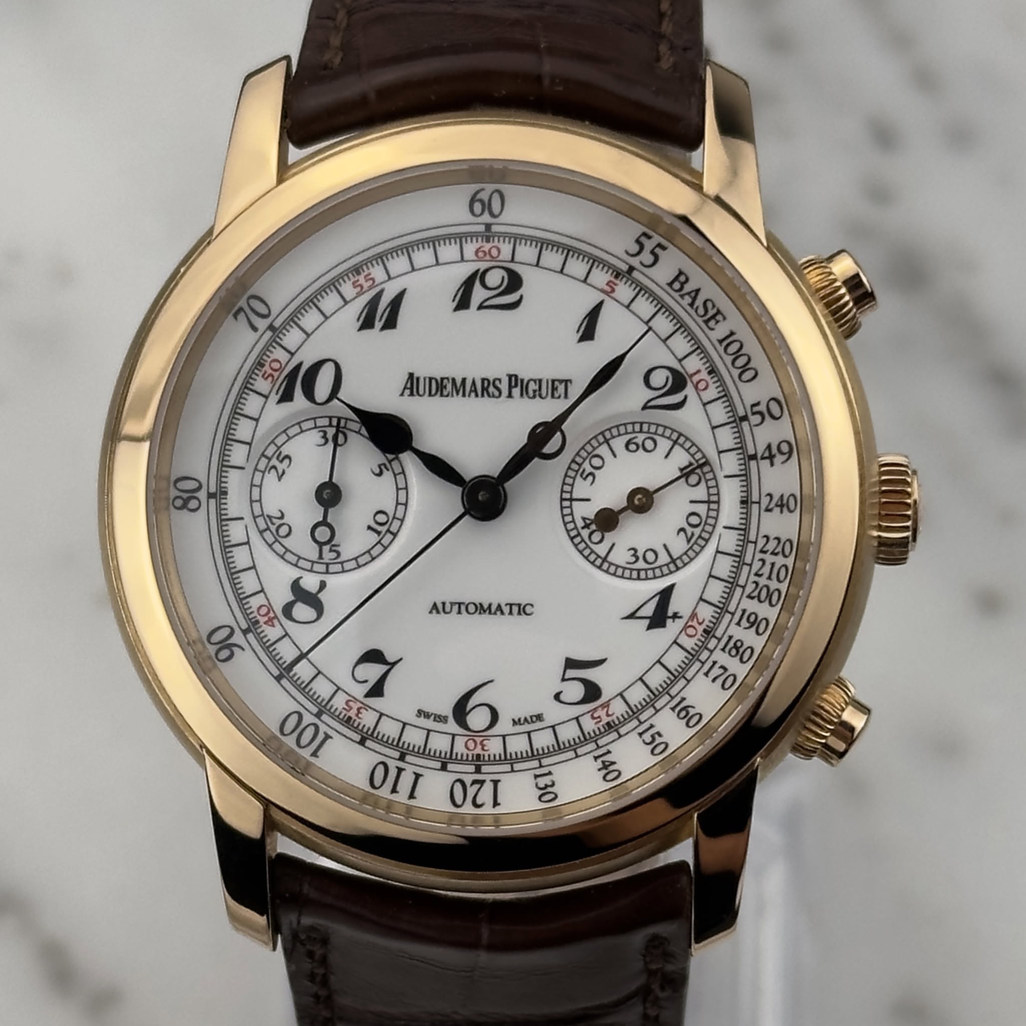 May be an image of wrist watch and text that says '60 1생쌀 60 นก 12 70 O 30 ุทพพ 25 08 AUDEMARSPIGUET PIGUET 55 BASE உ RII 50 이 o T 240 30 or ATOMATC 90 5 180 O SE a 100 SWISS MADE…
