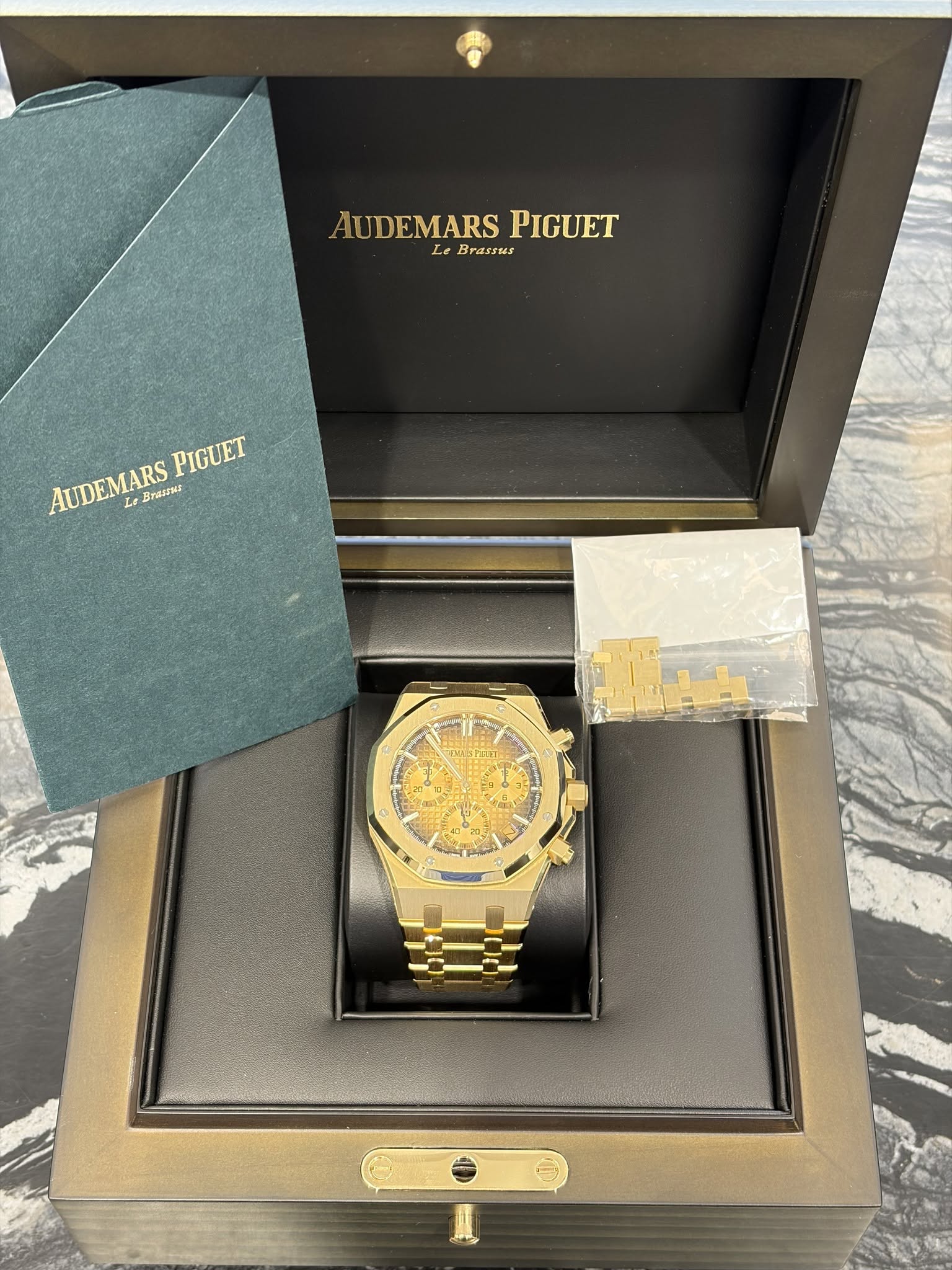 May be an image of wrist watch and text that says 'AUDEMARSPIGUET AUDEMARS PIGUET Le Brassus PIGUET AUDEMARS Le L Braiui'