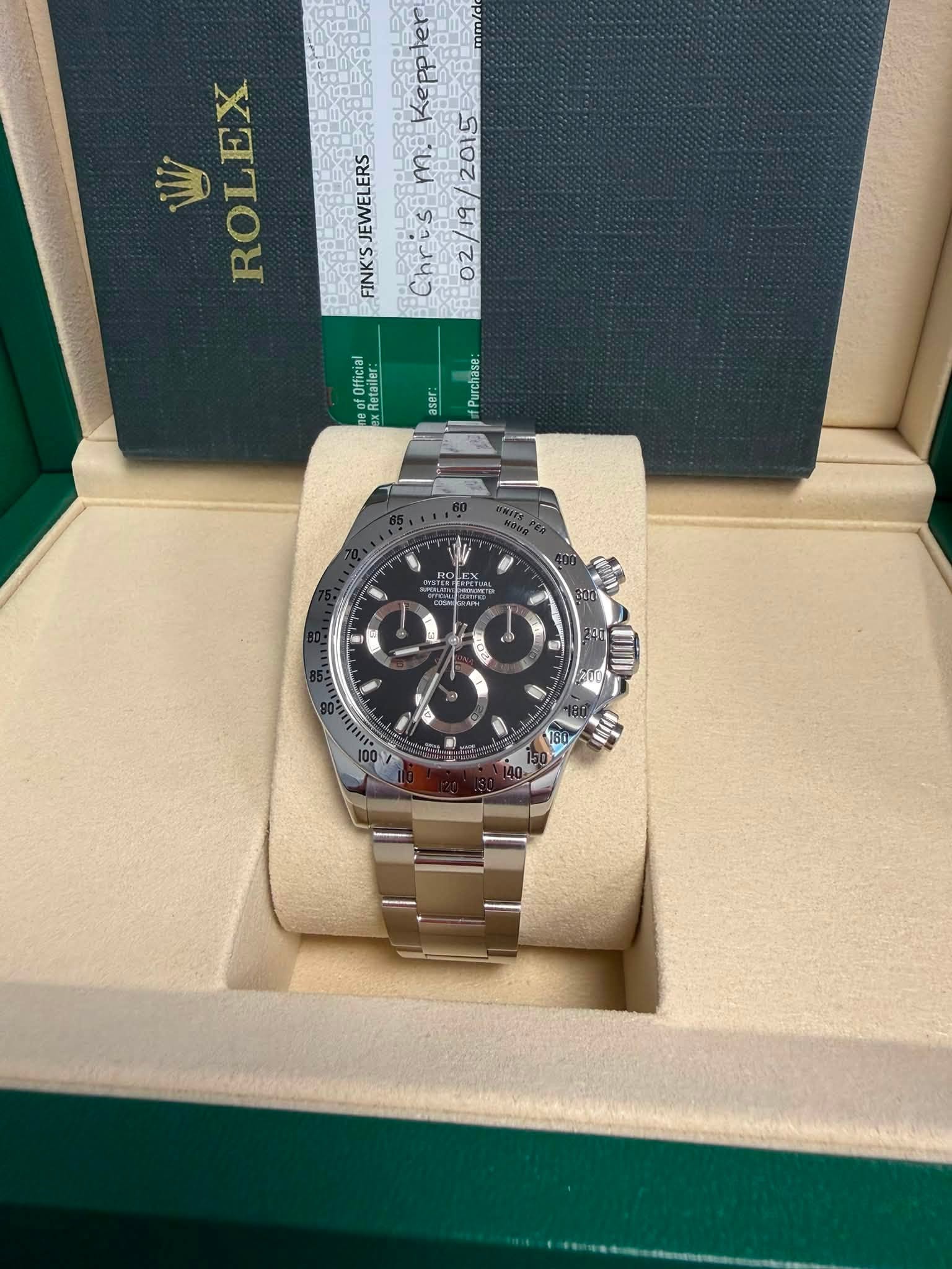 May be an image of wrist watch and text that says 'Keppler Kepp ለ ROLEX EX JEWELERS FINK'S FINK'SJEWELERS Chrism.Keppler Chris 02/19/ Official PNA Retailen Purchase aser J60'