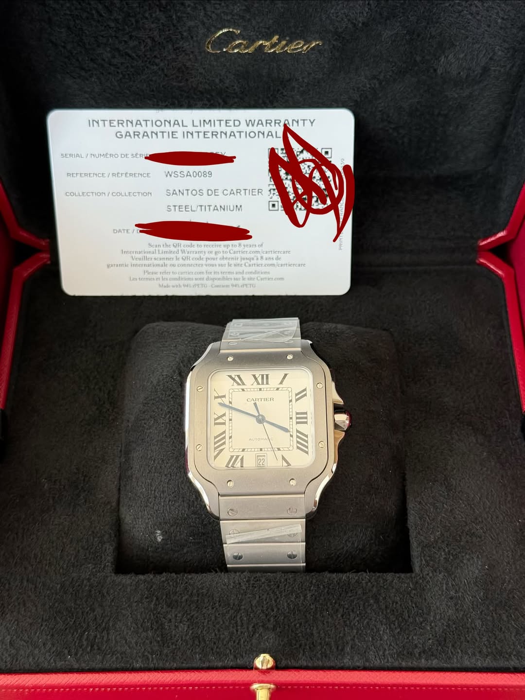 May be an image of wrist watch and text that says 'SERIAL THUMEROD SERU INTERNATIONAL LIMITED WARRANTY NTY GARANTIE INTERNATIONAL REFERETCE REFERENCE WSSA0089 COLLECTION/COLLECTION…