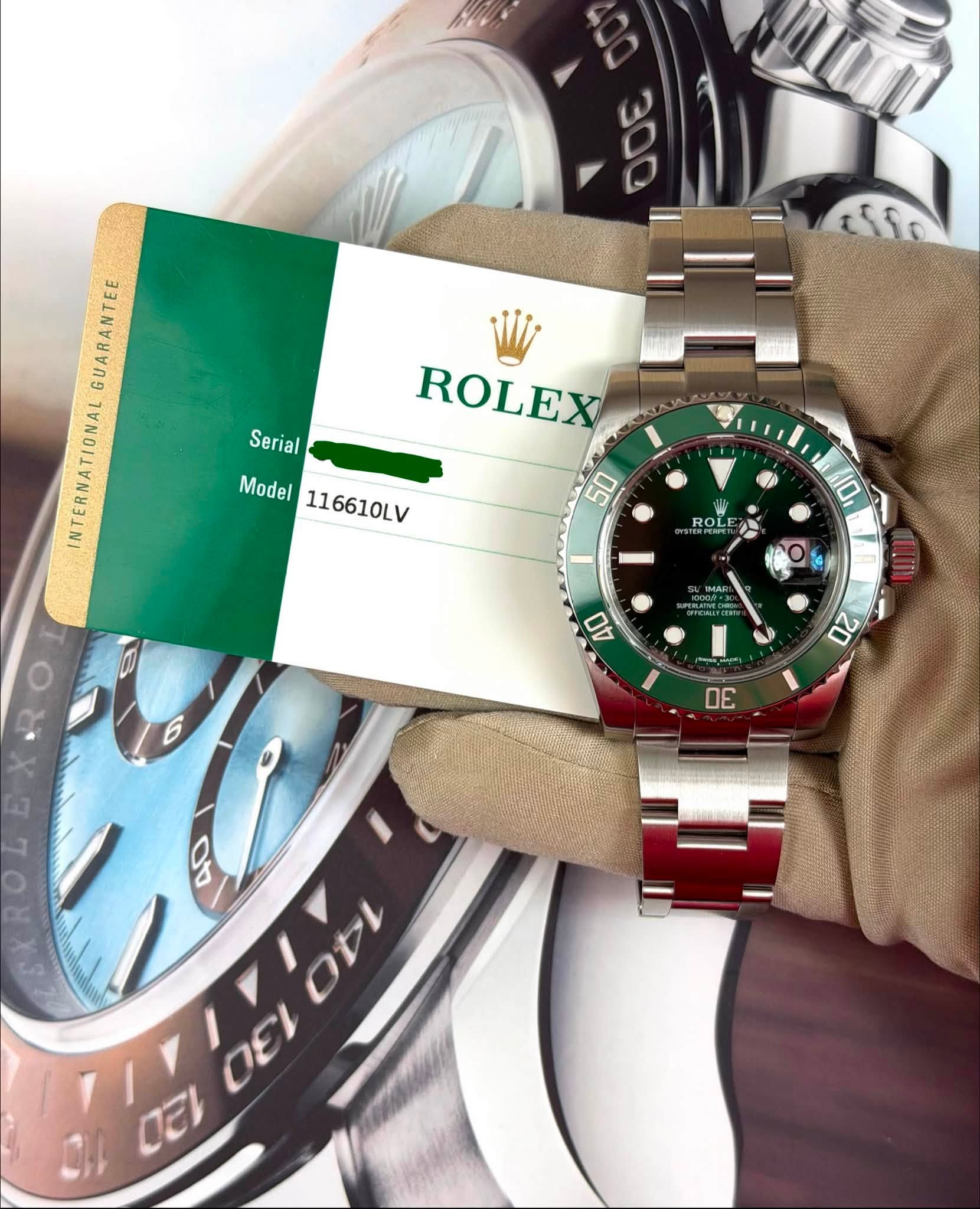 May be an image of wrist watch and text that says 'إری GUARANTEE INTERNATIONAL ROLEX Serial Model Model116610LV 116610LV 50 ROLE ROL ハ R1O MAP D 40 0 20 DE Ob ODL OE ατι'
