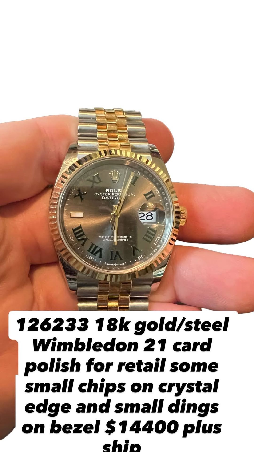 May be an image of wrist watch and text that says 'S Wi OYSTER YSTERP STERPE ROLE DATE UAL II 10 C 5 28 40I SUTEBLATM ل C SENEMETER EERENCTER OE1 SE ApaA MARE 5S 126233 18k…