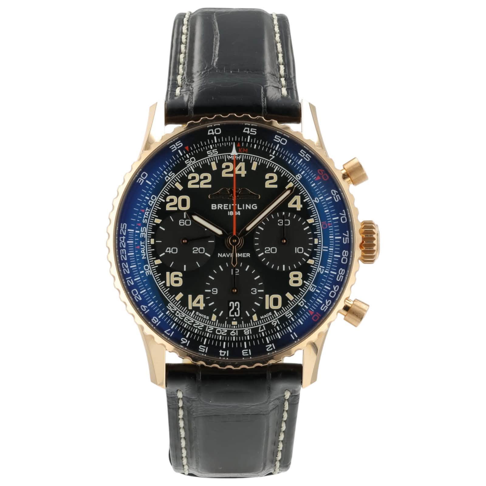May be an image of wrist watch and text that says '40 45 50 የ BREI BREITLING LING NAVI MER B B 3- I0 18 23 S0 SI τι 1ح'