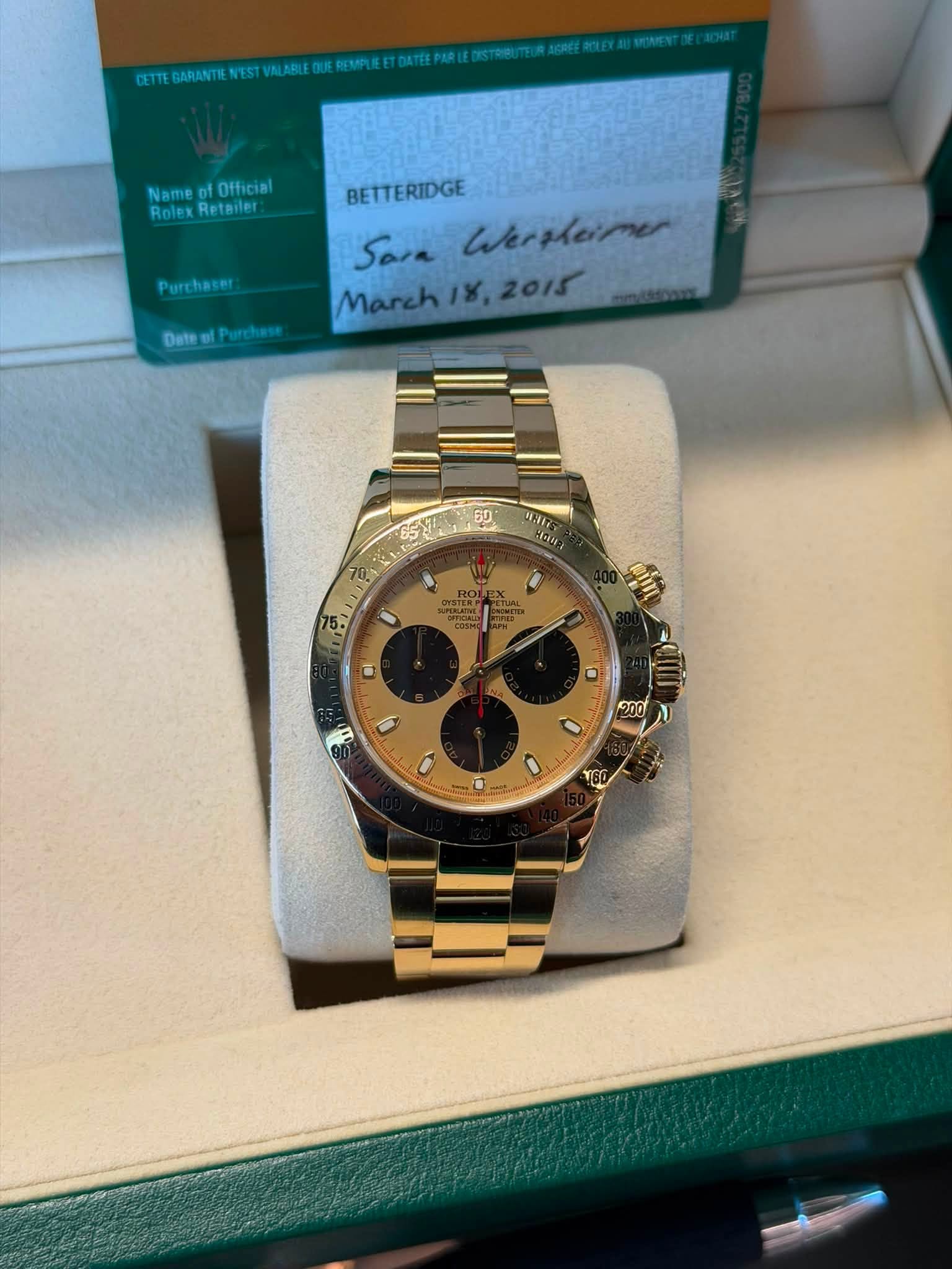 May be an image of wrist watch and text that says 'CETTE GAPANTI NEST VALABLE RolekRetailer: Name NameotOfficial f Official Rolex Retailer Purchaser BETTERIDGE Som Werpheimer…