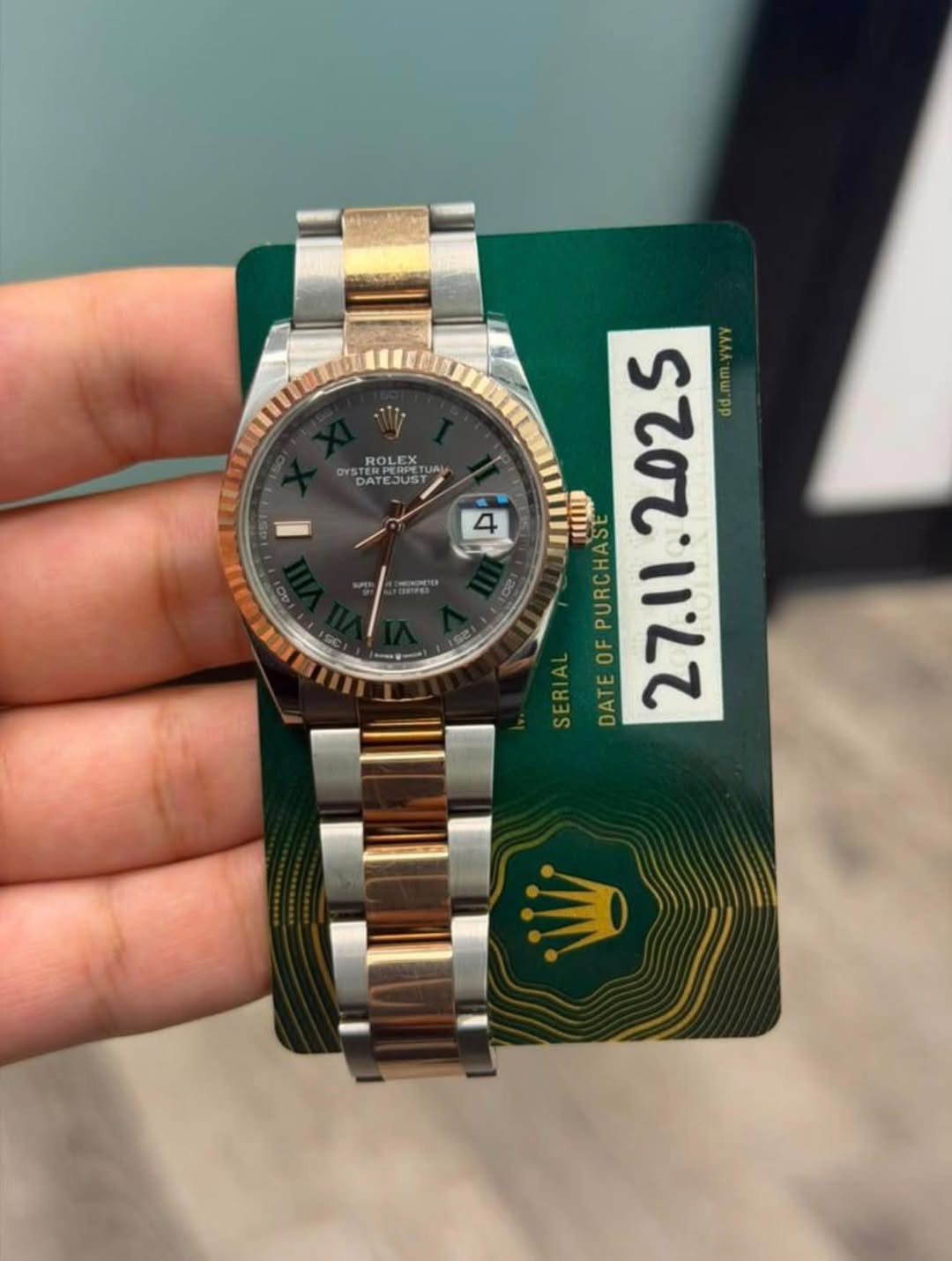 May be an image of wrist watch and text that says 'DRcG ROLEX OYS TERPER ERP DATEJUS EJUST T DAT JUS የርስን UST 4 AF.OEBURCA.2 OF dd.mm.yyy 2025 PURCHA SERIAL DATEOFPURCHASE DATE…