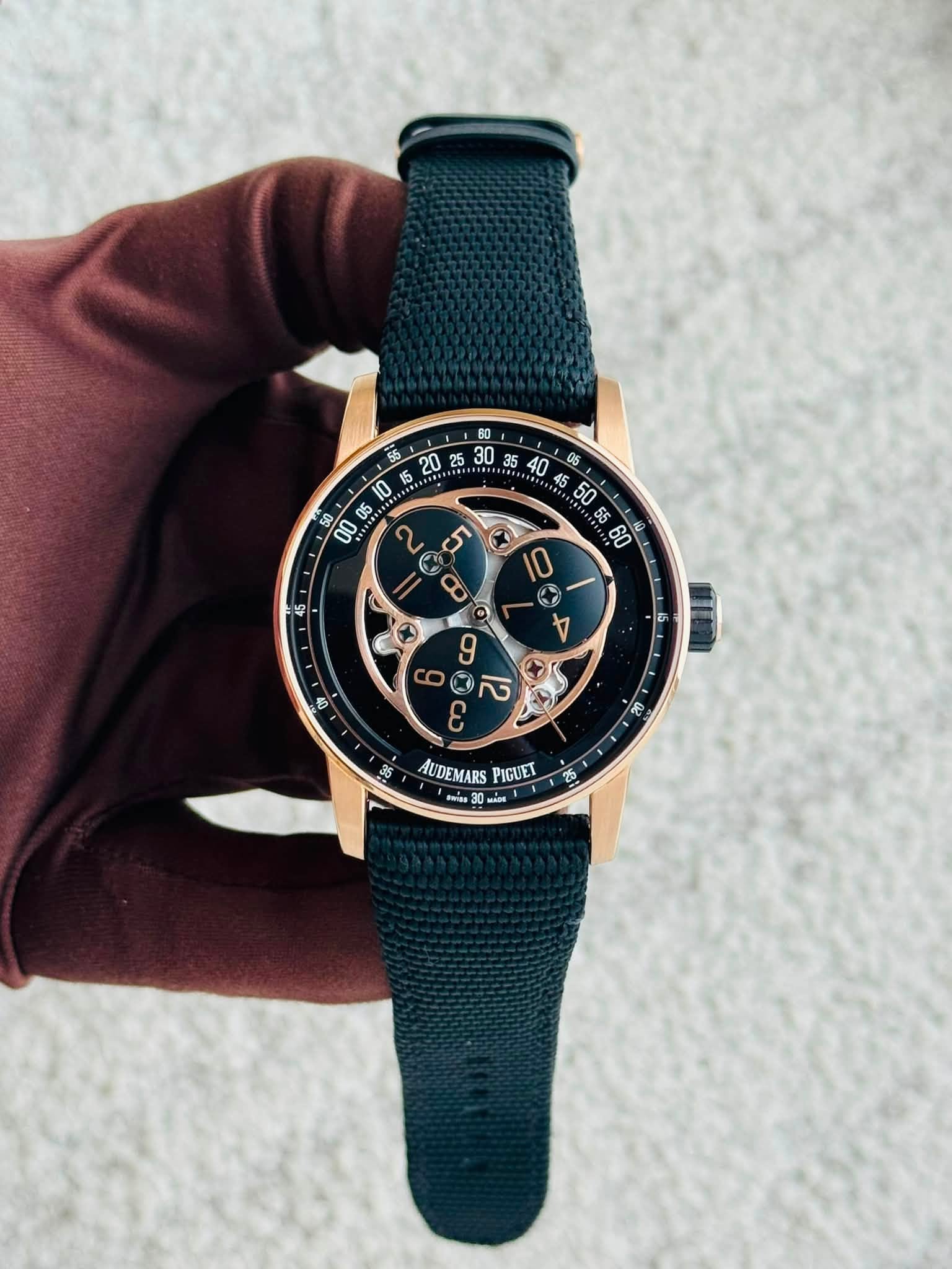 May be an image of wrist watch and text that says ' ANE 50 05 મ. 00 05 ى 60 45 c + 0 3 A 5 9 ® ট ح 02 AUDEMARS PIGUET teigs sON な'