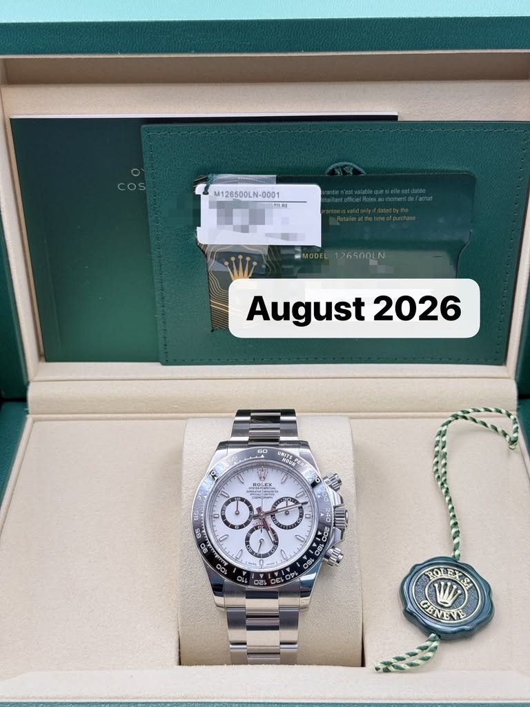 May be an image of wrist watch and text that says 'COs M126500L M126500LN- MODEL MODEL_126500LN August 2026 MNITS R 深味 ROLEX eЖ ណ.នា 0 יעי 85 eo 入 ០ទ៥្ Op - ROLBXS CENEVE…