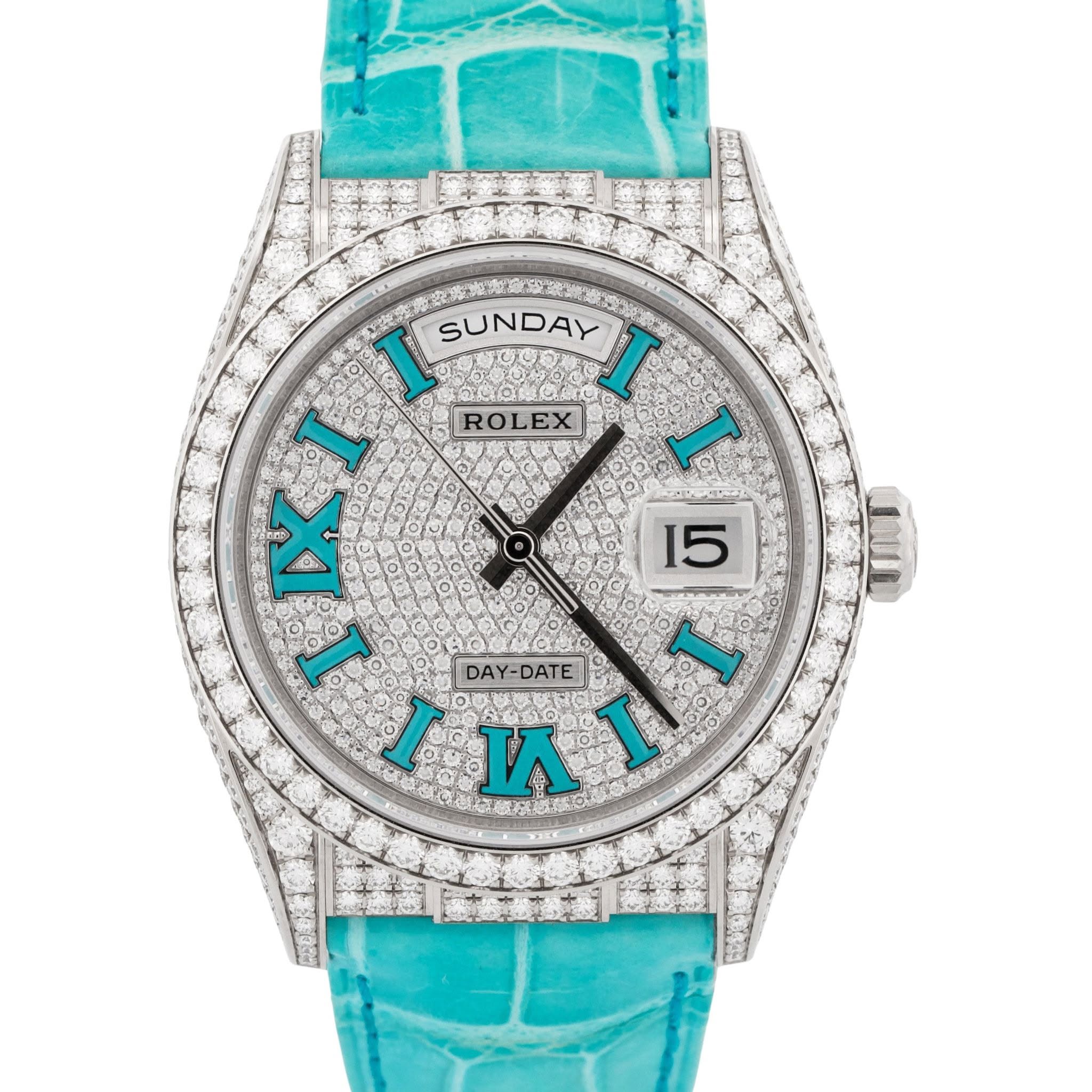 May be an image of wrist watch and text that says 'O SUNDAYI SUNDAY ROLEX I 15 0O DAY-DATE -DATE DAY- I I 咲そ花 IA IA 教 II 411 0'
