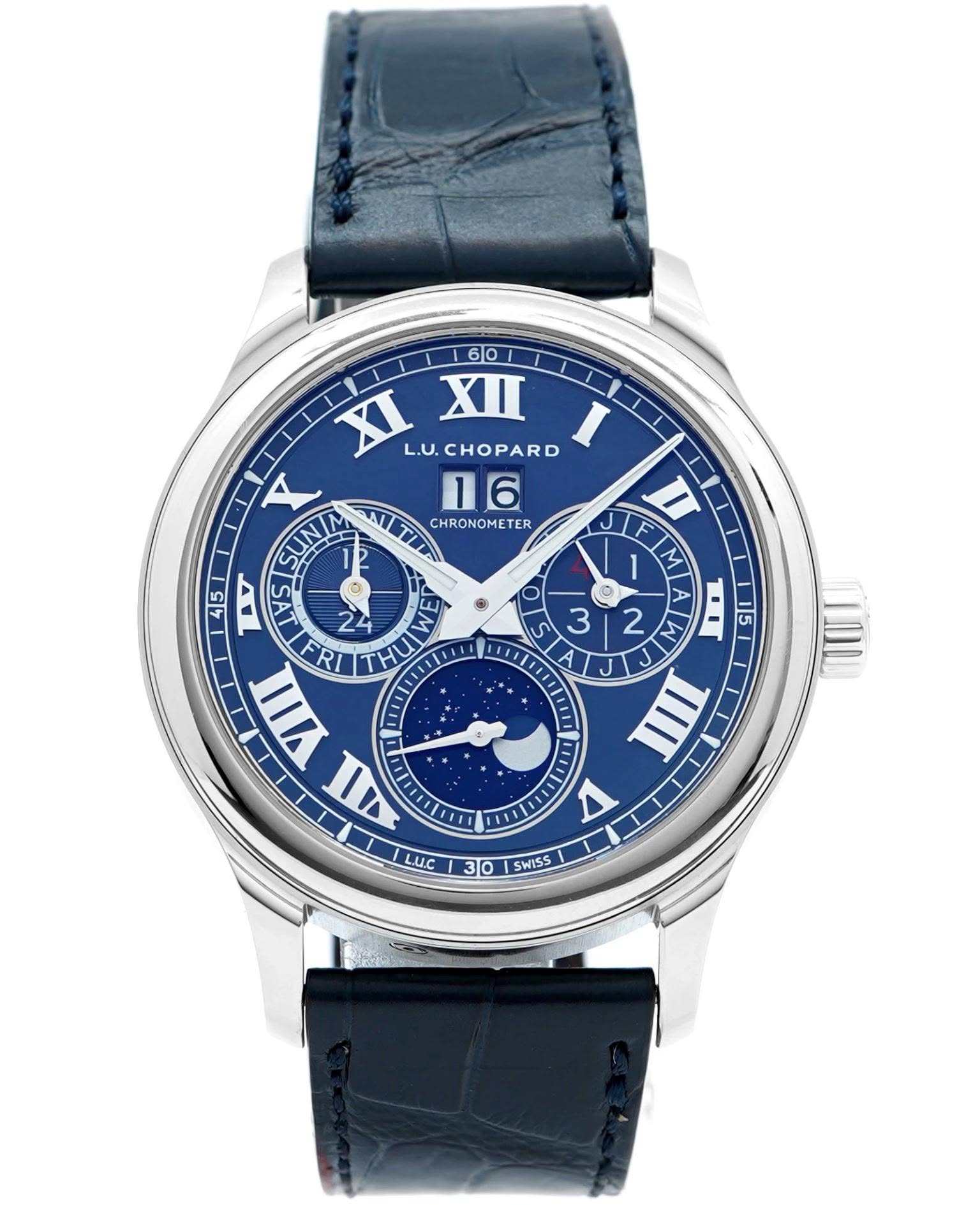 May be an image of wrist watch and text that says '60 XI L.U. L.U.CHOPARD I XIII X 16 CHRONOMETER CHRON TER F D 2 M NI A 4 15 45 AV AS 2 RI HU III IHI III LA UC 1 O ဟ 3 2 I1 IIII E…
