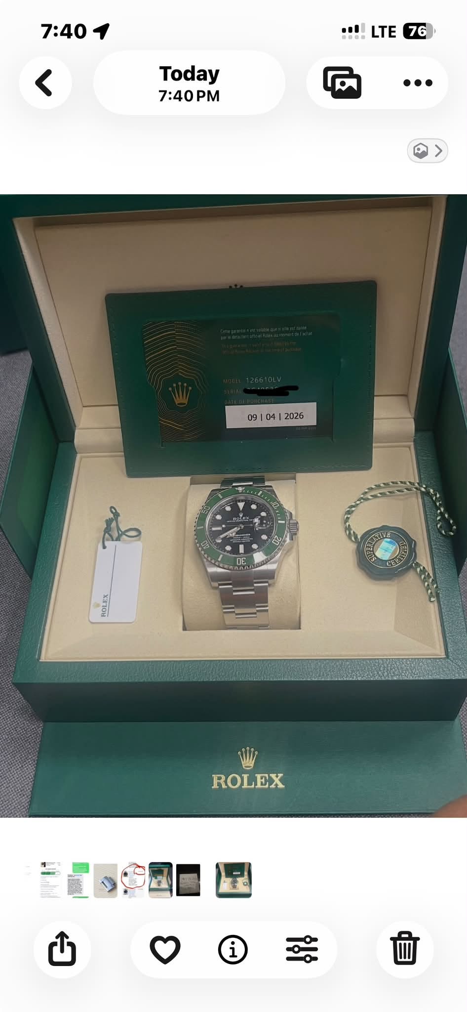 May be an image of digital watch and text that says '7:40 ...i LTE < 76 Today 7:40PM PM 路路 HOI ROLEX'