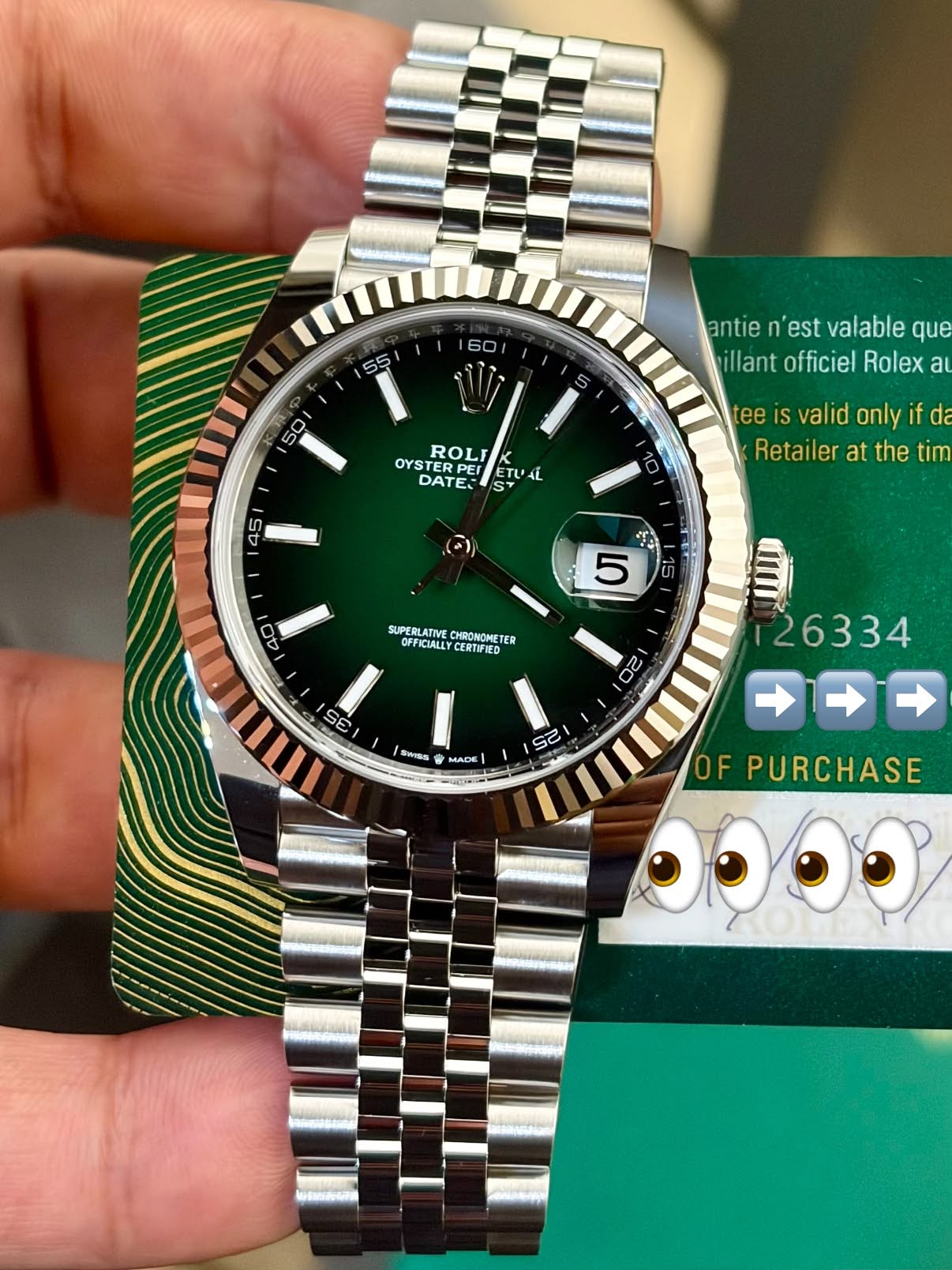 May be an image of wrist watch and text that says '55 160 ၃ C antie est valable que illant officiel Rolex a ROL OYSTERPEI RPE OYST DATE: ETU AL 4 45 10 tee is valid only if da…