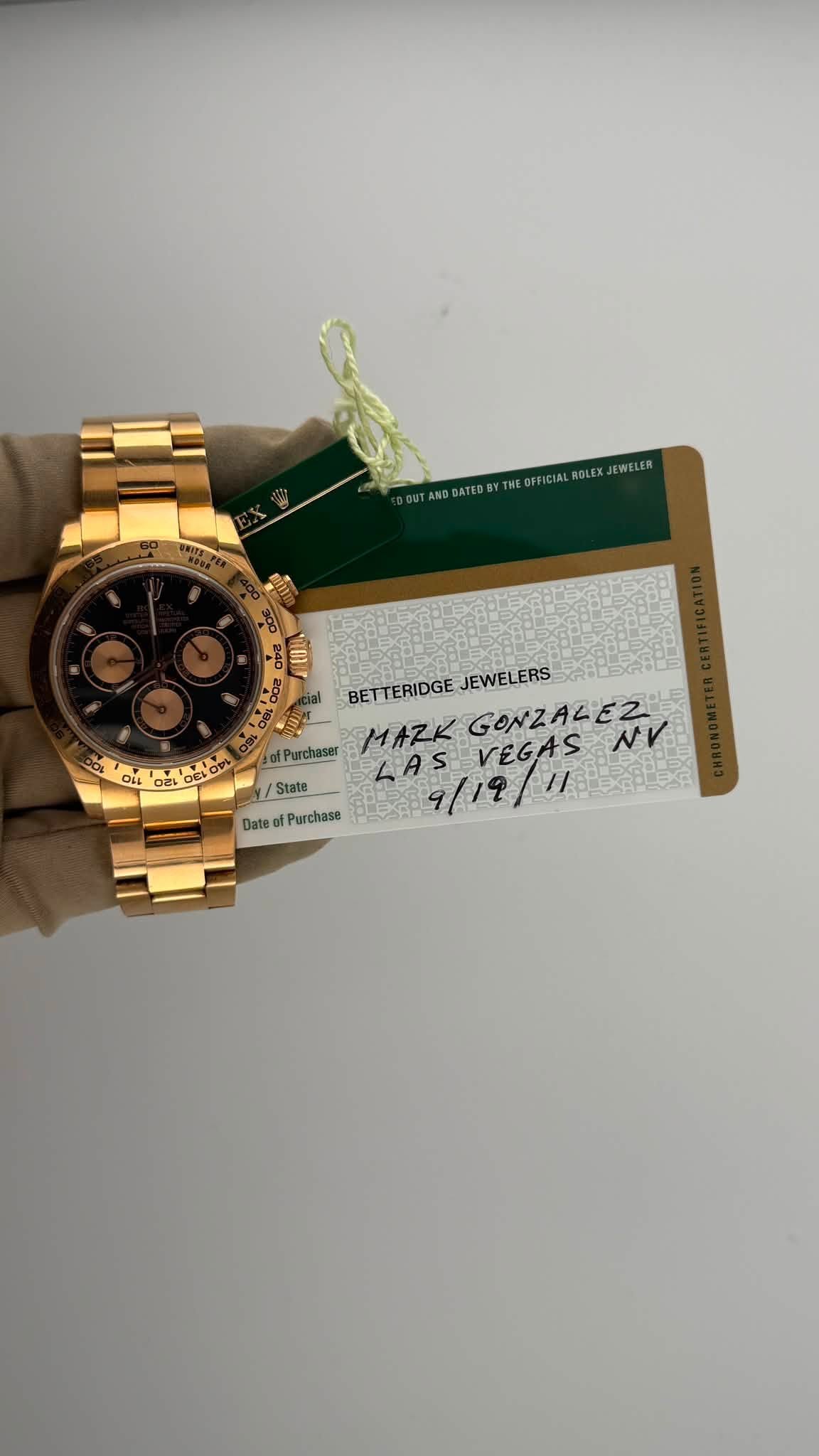 May be an image of wrist watch and text that says 'THEOFFICIALALEE THEOTIER ANDGATEDS 110 State BETTERIDGE BETTERIDGEJEWELERS JEWELERS MAZK GONZALEZ ofPurchaser LAS 9/19/11…