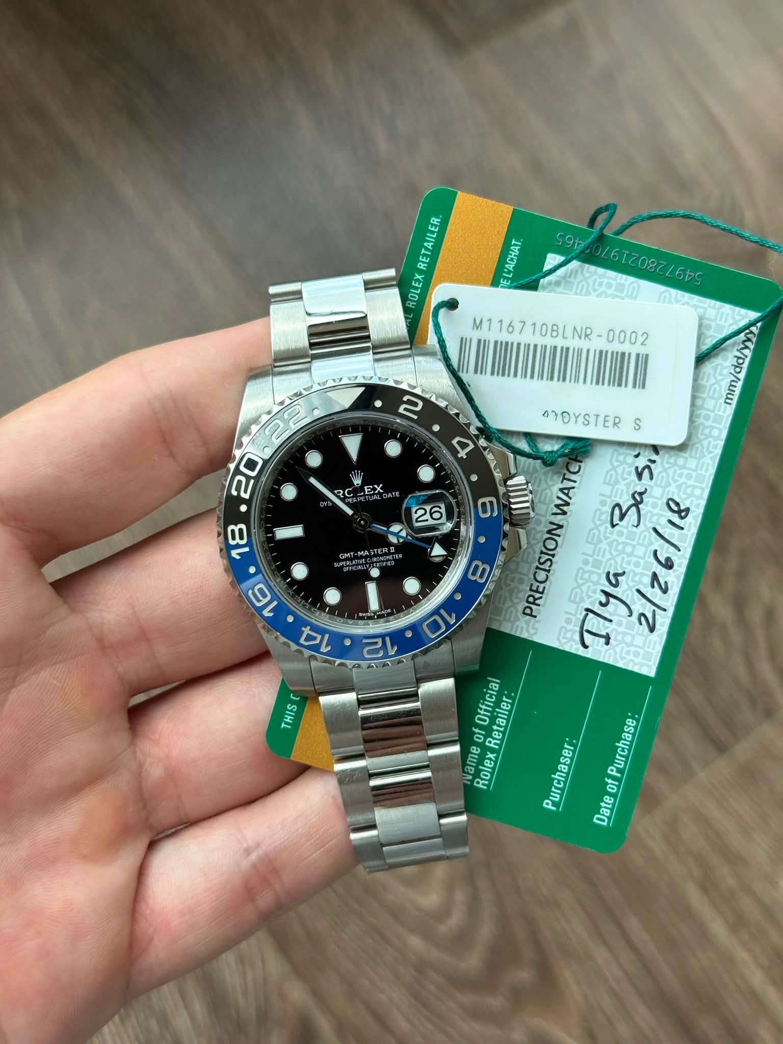 May be an image of wrist watch and text that says '591 RETAILER. ROLEX 날 EL'ACHAT. ออกไ0ม0 八透 0672082/675 M116710BL M116710BLNR- RC mm/dd/yyy ם 12 THIS MOYSTER S ท้ 80 တ…