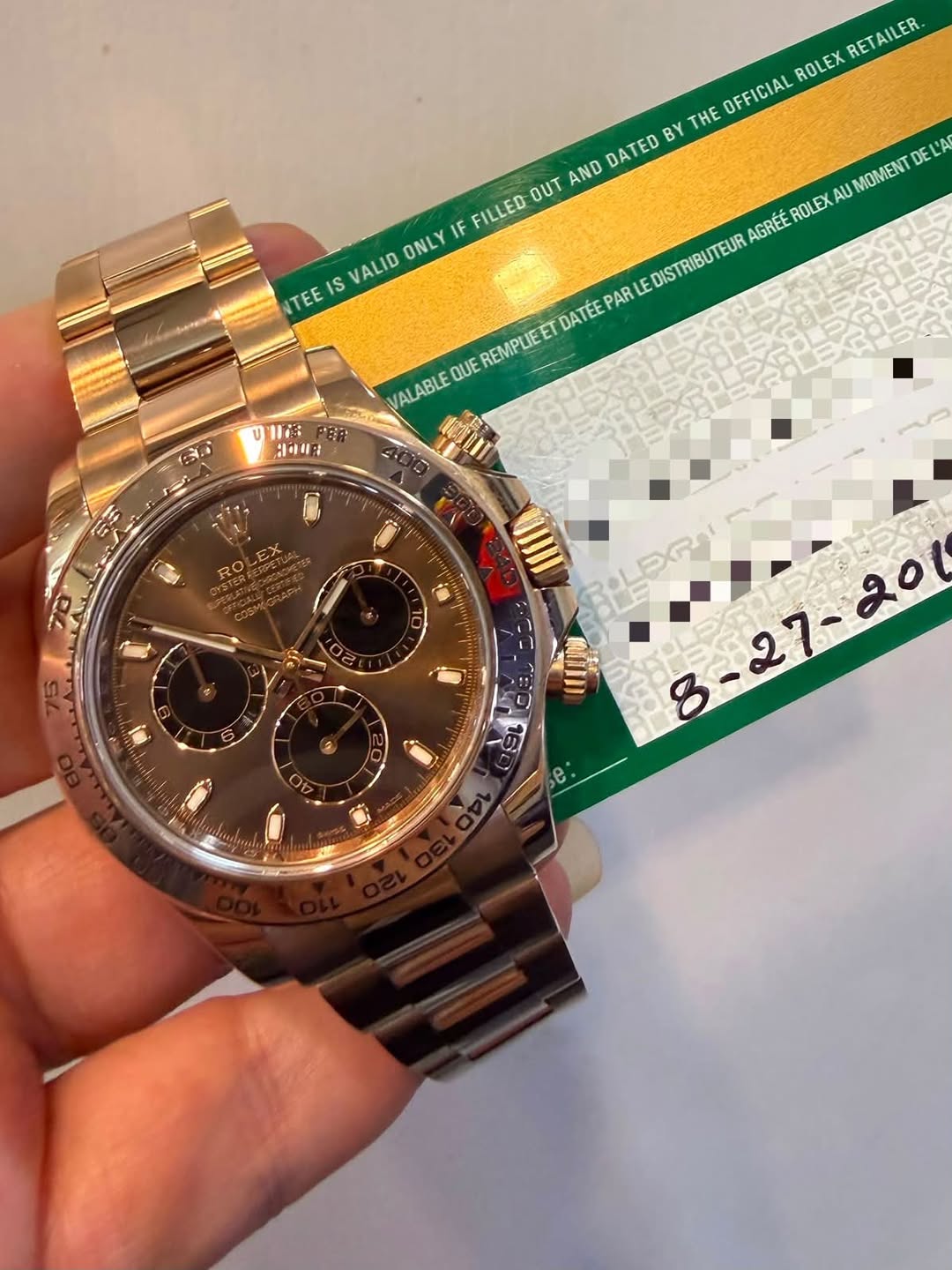 May be an image of wrist watch and text that says 'RETAILER ROLEX OFFICIAL DATED BY THE OUT AND ONLY IF FILLED VALID TEE IS DEL L'A AGRÉÉ ROLEX AU MOMENT DE DATEE PARL LE…