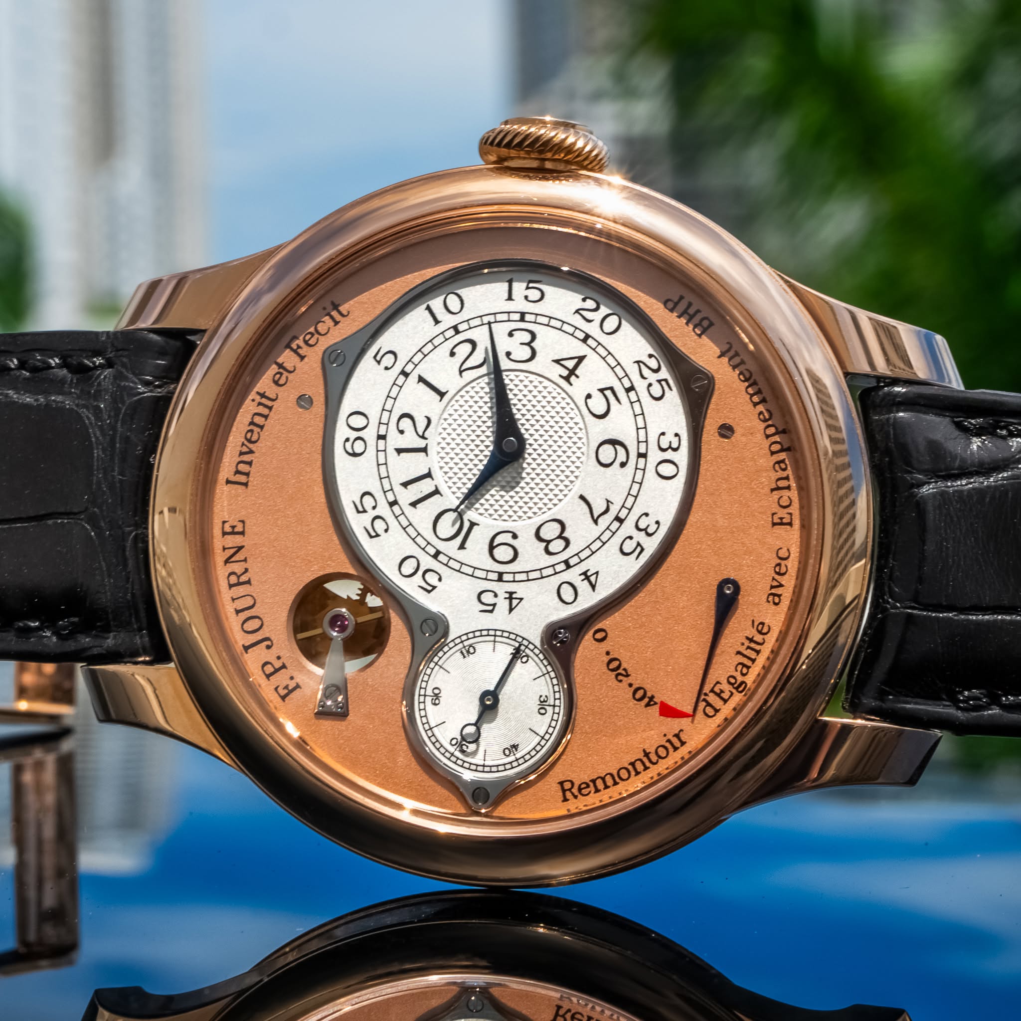 May be an image of wrist watch and text that says '10 15 etfecit 5 1 2 3 IIE 20 4 60 TITI 101112 ב 5 25 δε PJOURNE F.P. & Echappem Echapp 9 45 民 avec 13 30 d'Egalité Remontoir 男…
