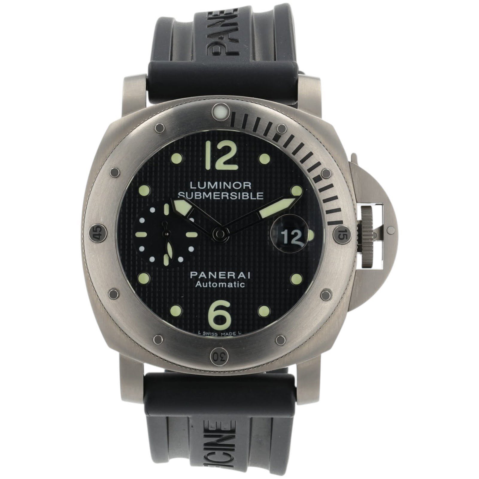 May be an image of digital watch and text that says '12 LUMINOR SUBMERSIBLE 12 PANERAI Automatic 6'