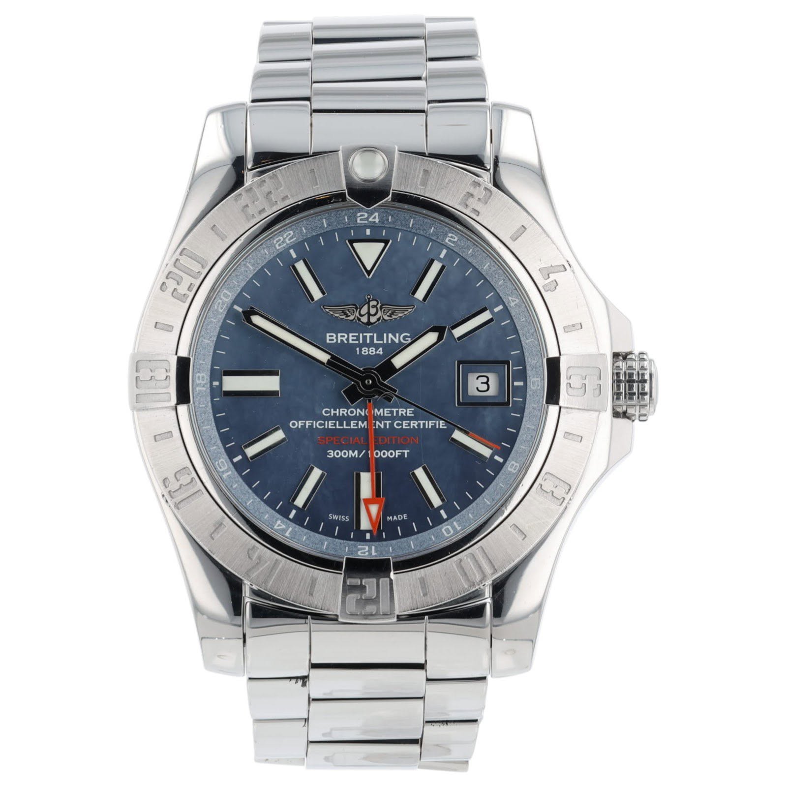 May be an image of wrist watch and text that says ' I E I L BREITLING LING BREI 884 8 3 CHRONG OFFICIELLEM METRE CERTIFIE 7 16 16 300M/ พ่ว 00OFT 8 SWISS MADE 10 FF I'